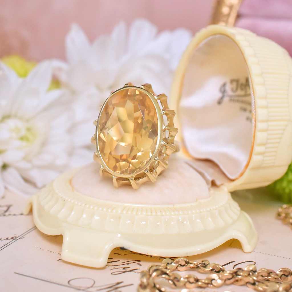 Vintage Retro Style 14ct Yellow Gold And Citrine Ring Circa 1960’s