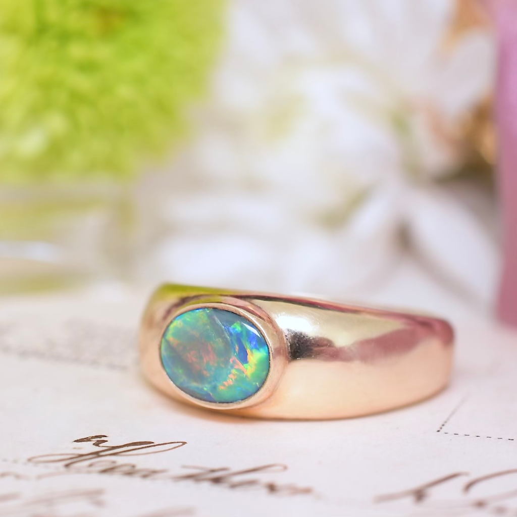 Modern 10ct Yellow Gold And Solid Dark Opal Ring Valuation For Retail Replacement For $4,700 AUD