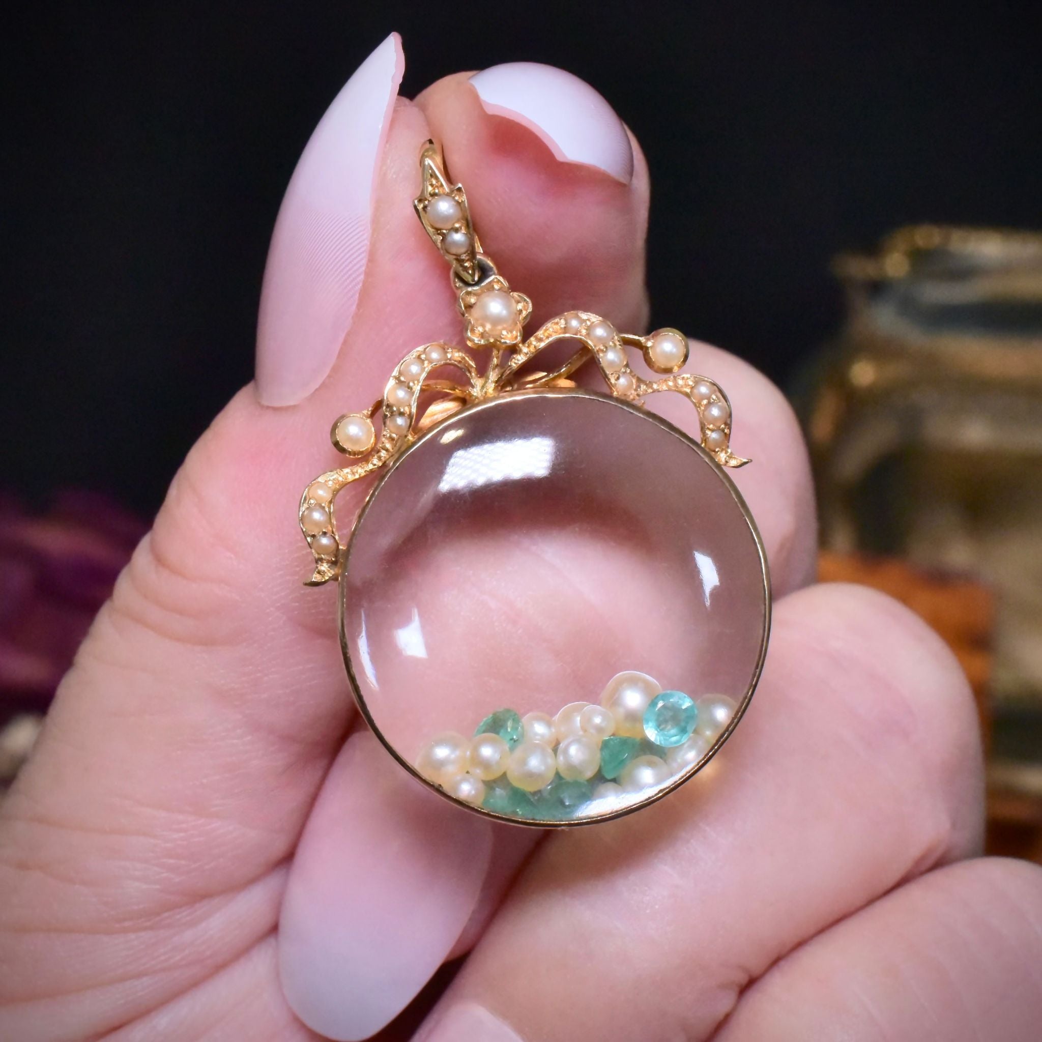 Antique 15ct Yellow Gold Seed Half Pearl Opening Double Sided Locket c1910