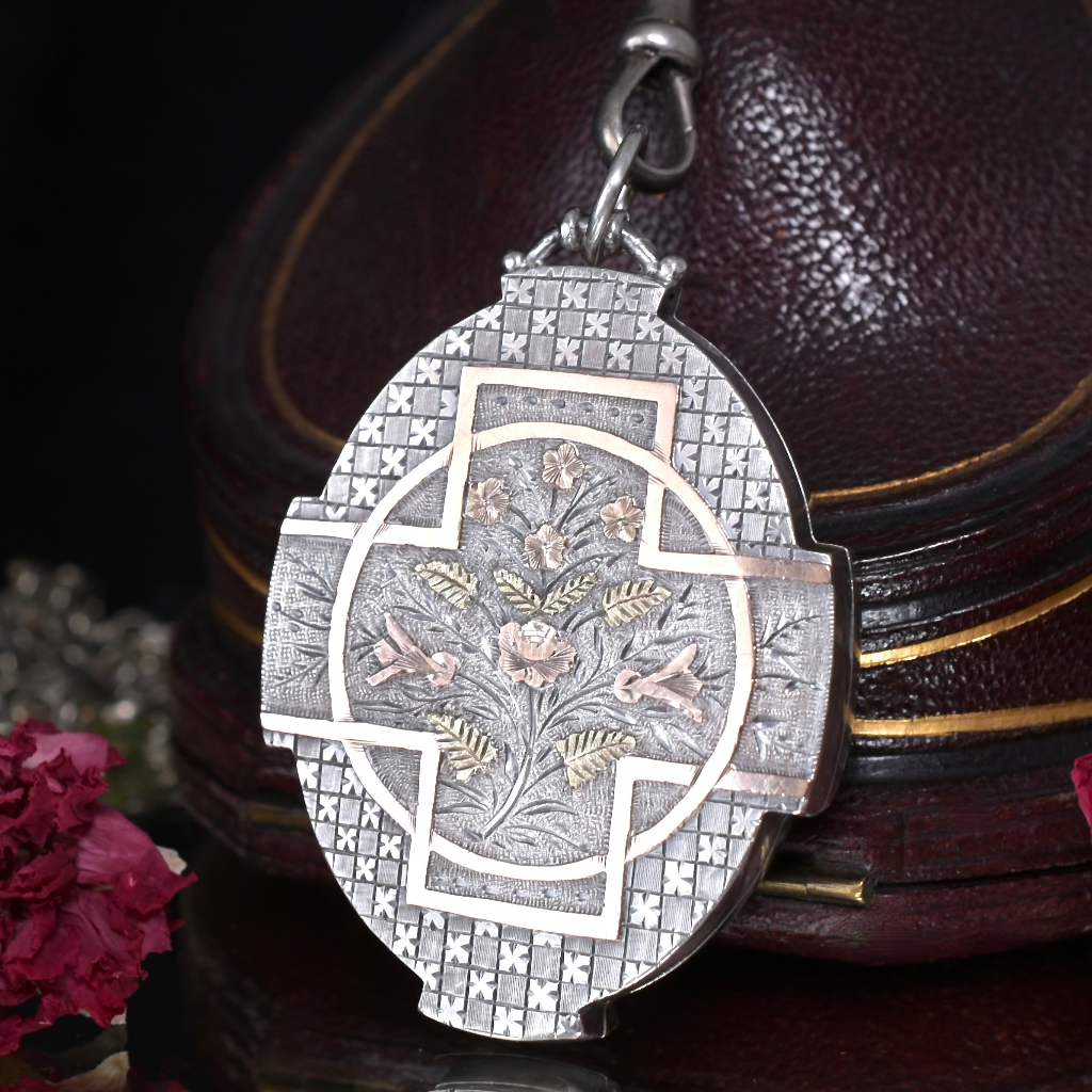 Antique Victorian Aesthetic Era Sterling Silver Locket With Gold Accents Circa 1890