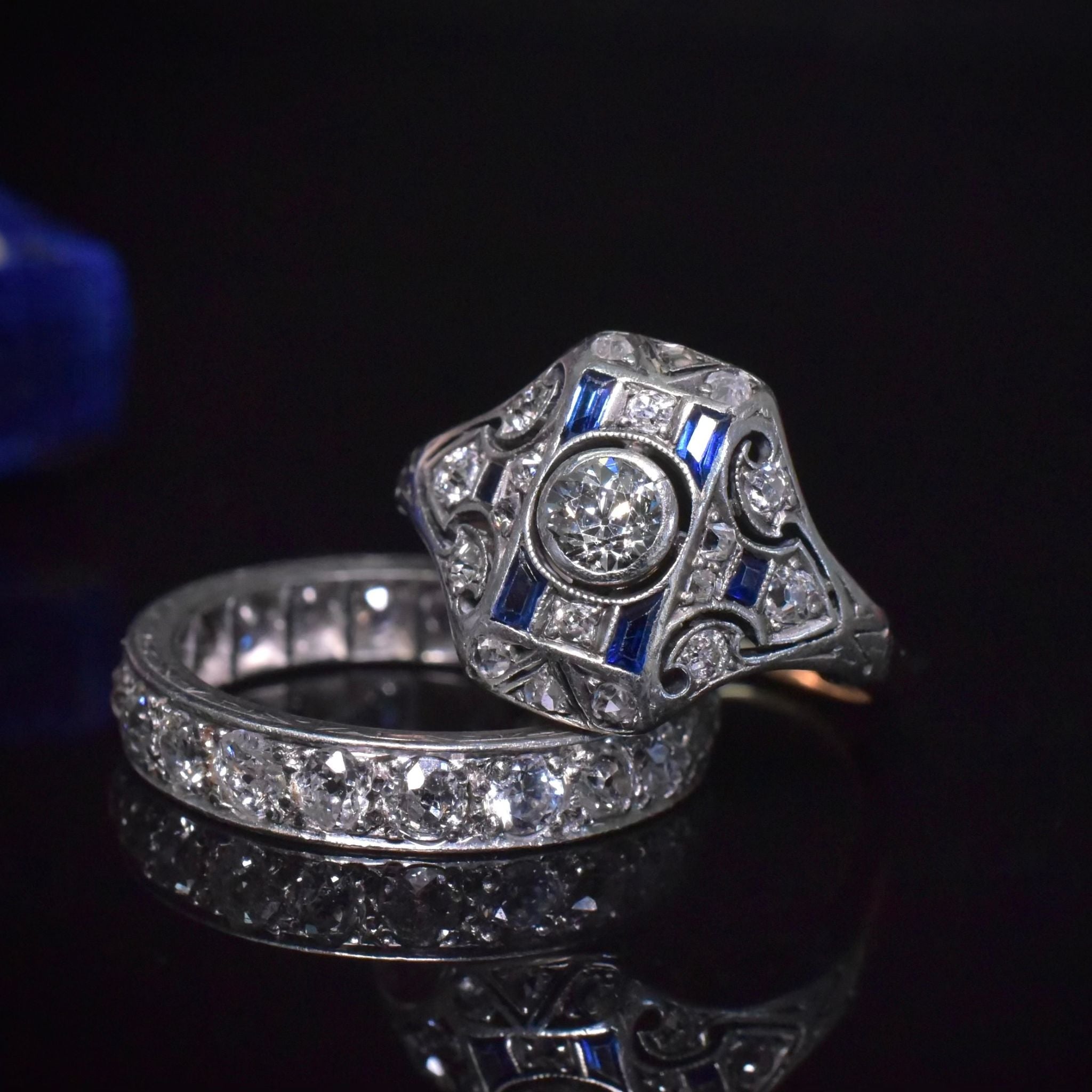Antique Art Deco 14ct Gold Diamond And Sapphire Ring - Vienna Circa 1920-30’s