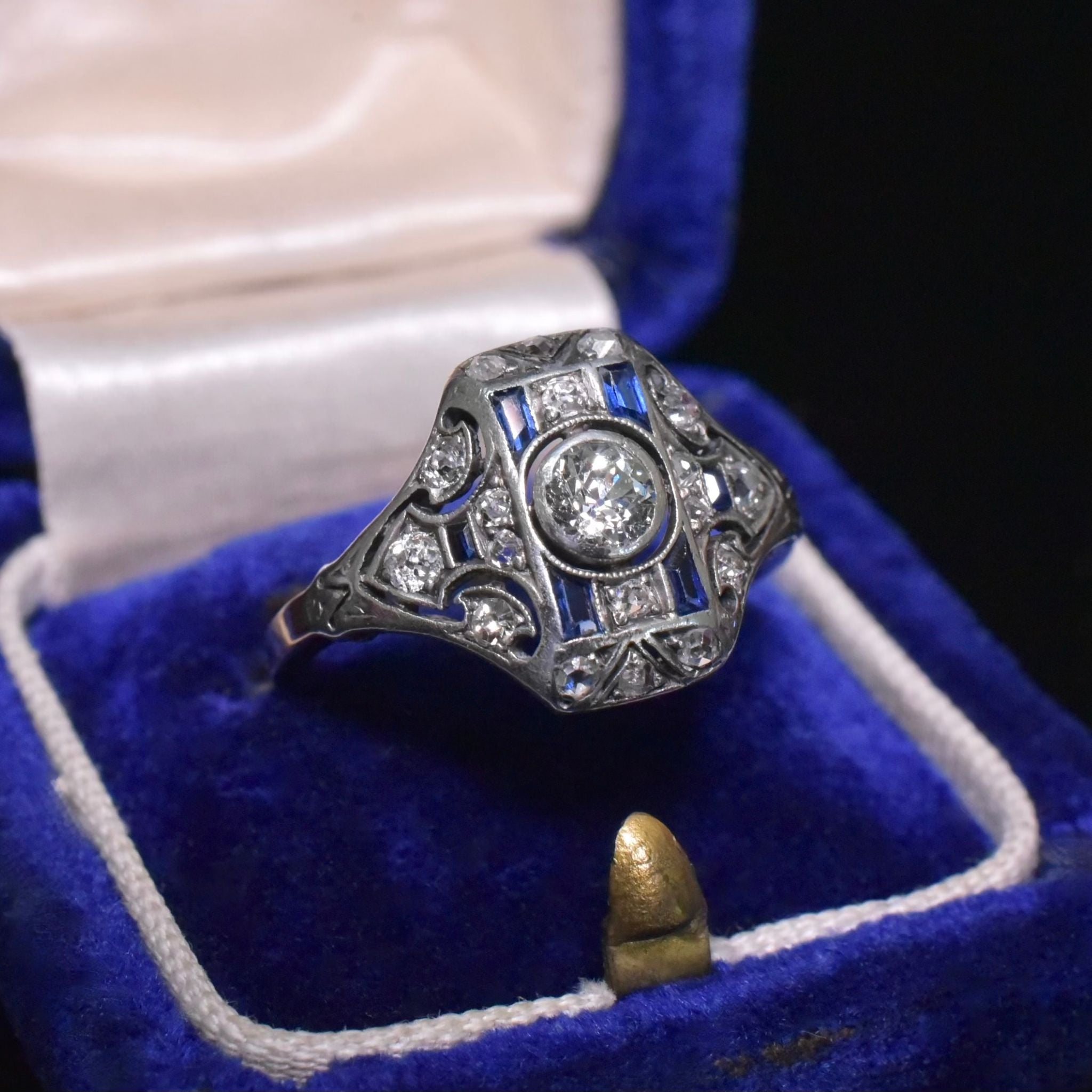 Antique Art Deco 14ct Gold Diamond And Sapphire Ring - Vienna Circa 1920-30’s