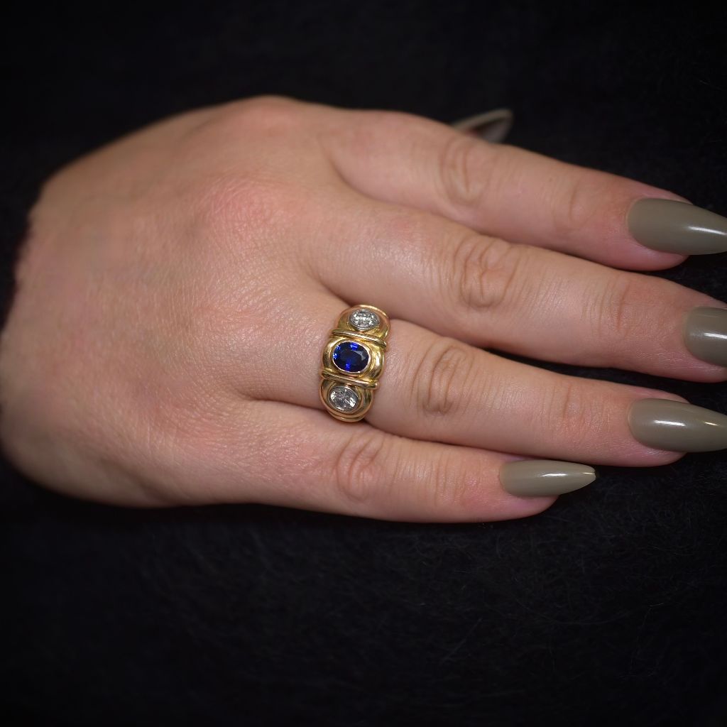 Superb Modern 18ct Yellow Gold Sapphire And Diamond Ring Independent Retail Replacement Valuation Included For $9,425.00 AUD