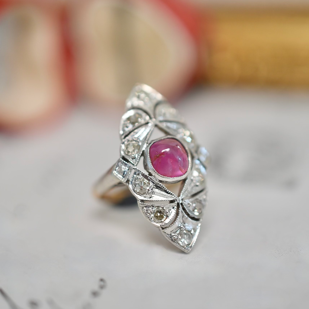 Antique Art Deco 22ct Gold Ruby And Diamond Ring