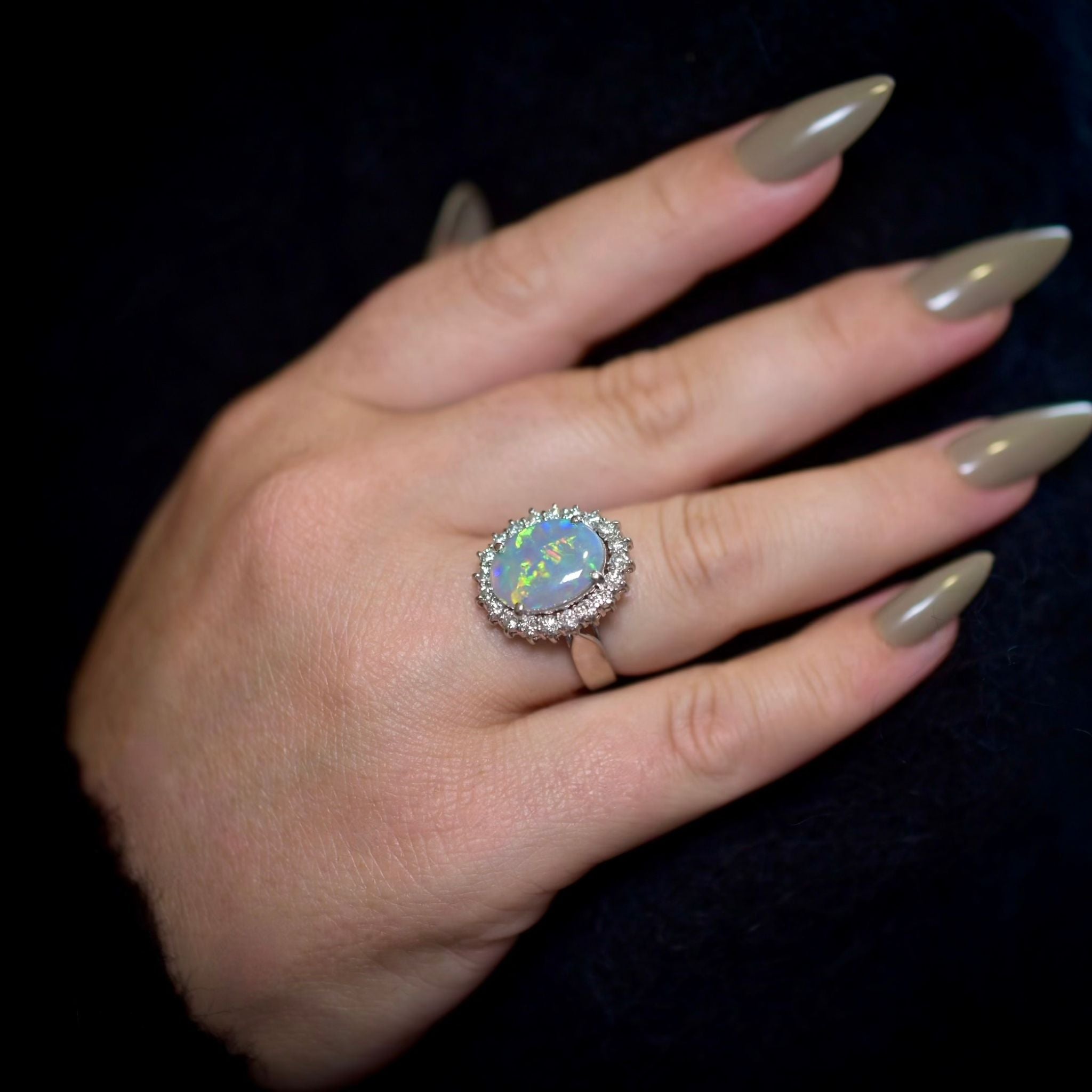 Contemporary 18ct White Gold Solid Dark Opal And Diamond Ring Independent Valuation Included In Purchase For $14,500 AUD