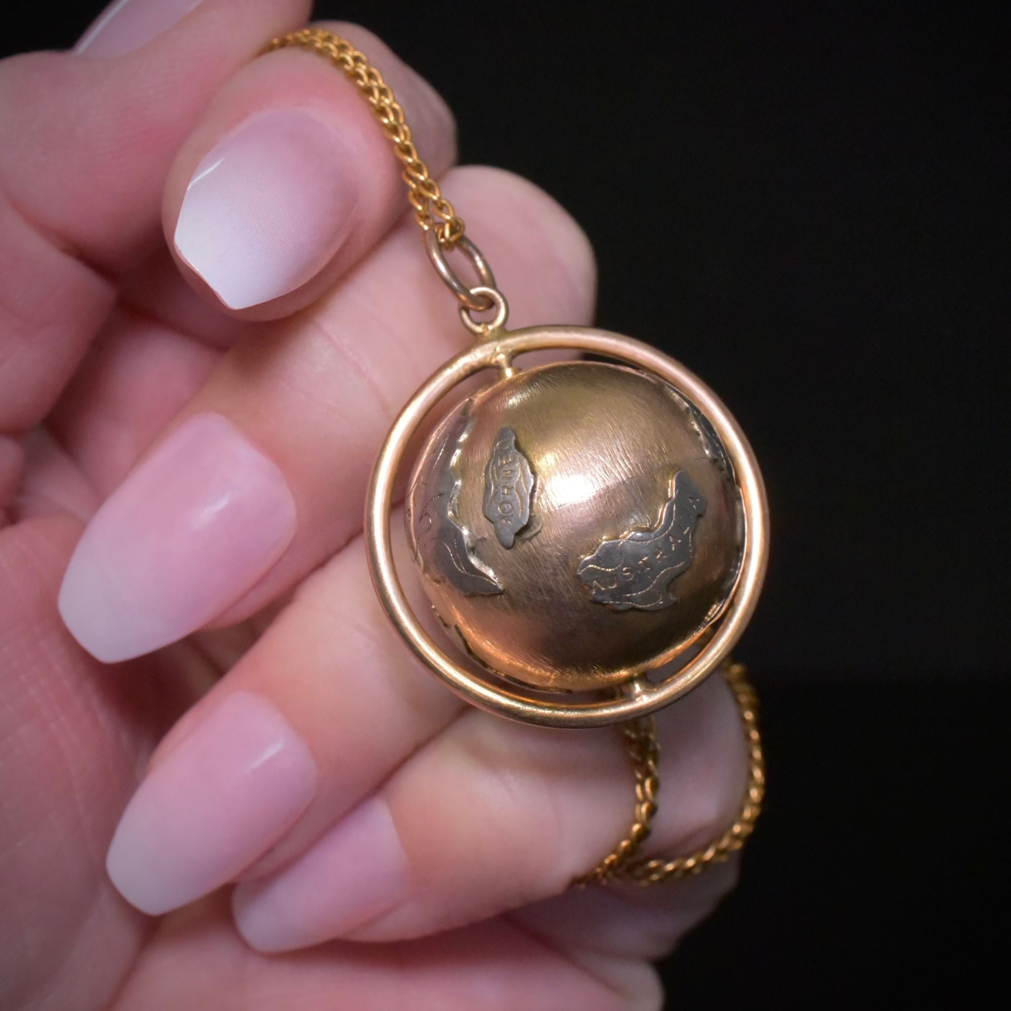 Vintage 14ct Rose Gold (And Silver Continents) Spinning World Globe Pendant