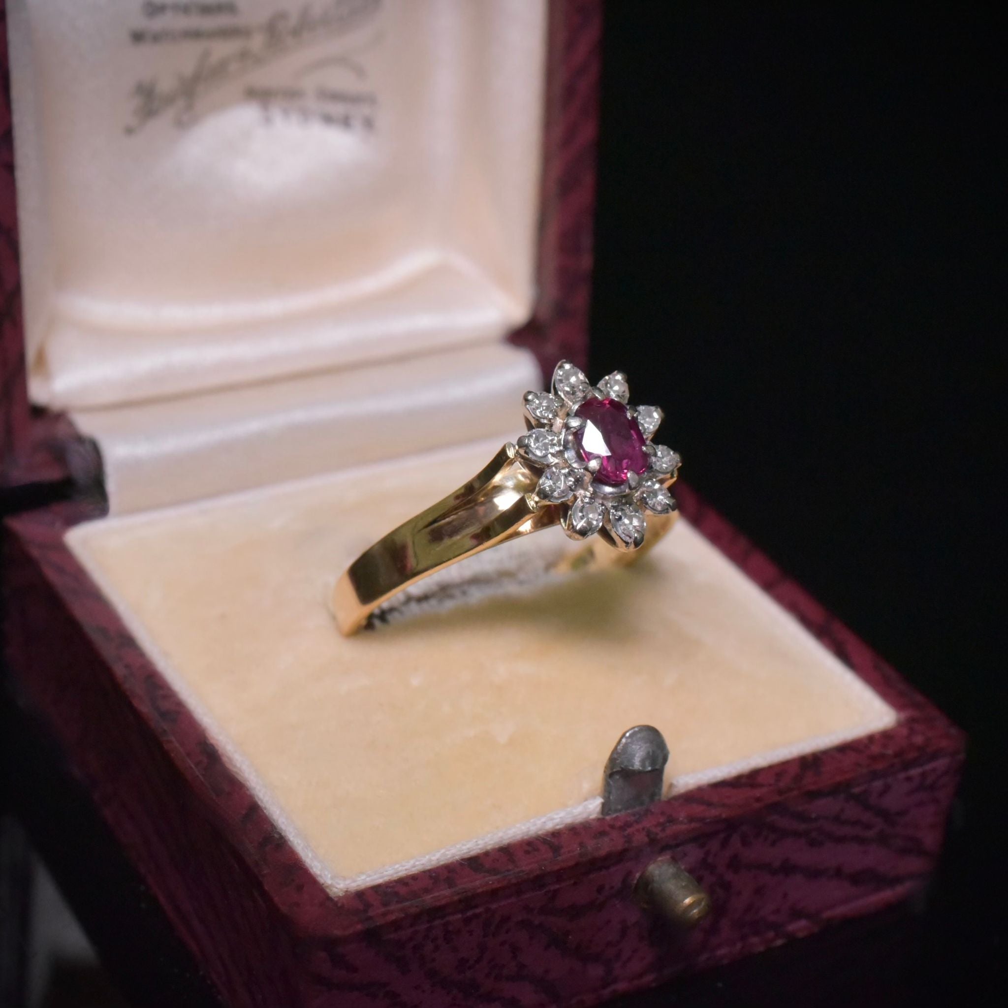 Vintage 18ct Yellow Gold Ruby And Diamond Cluster Ring