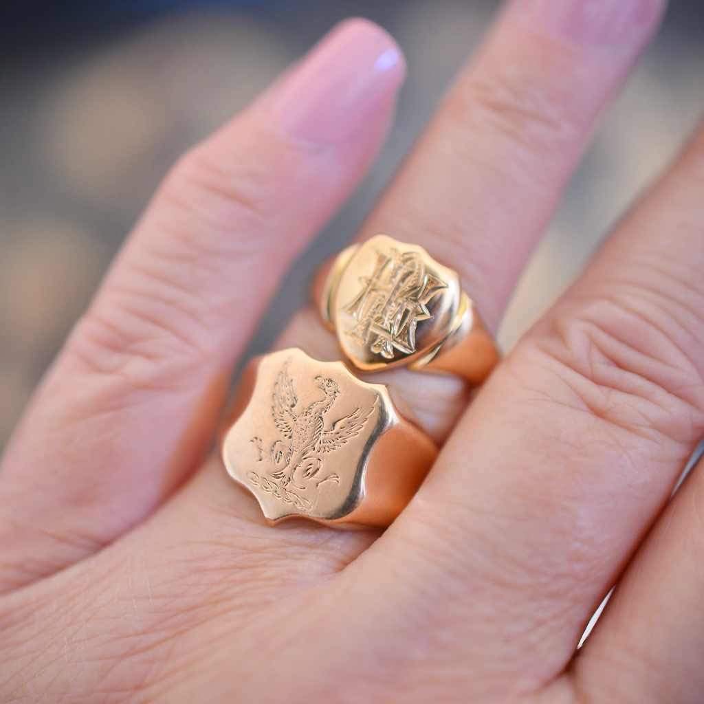 Antique Art Deco Era 18ct Yellow Gold Monogrammed Shield Ring Circa 1930’s