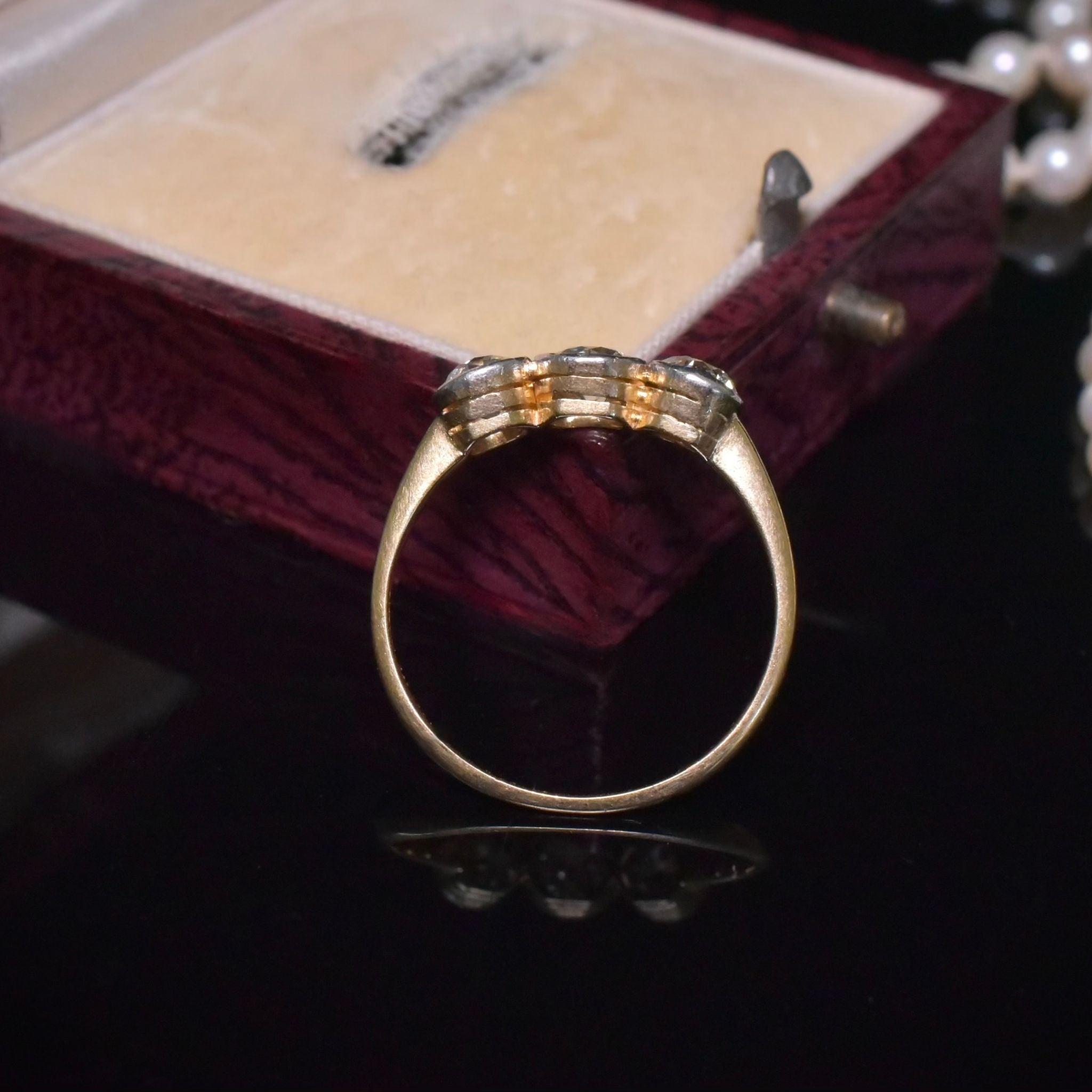 Antique Edwardian 18ct Yellow Gold and Platinum Diamond Trilogy Ring - 1.00ct