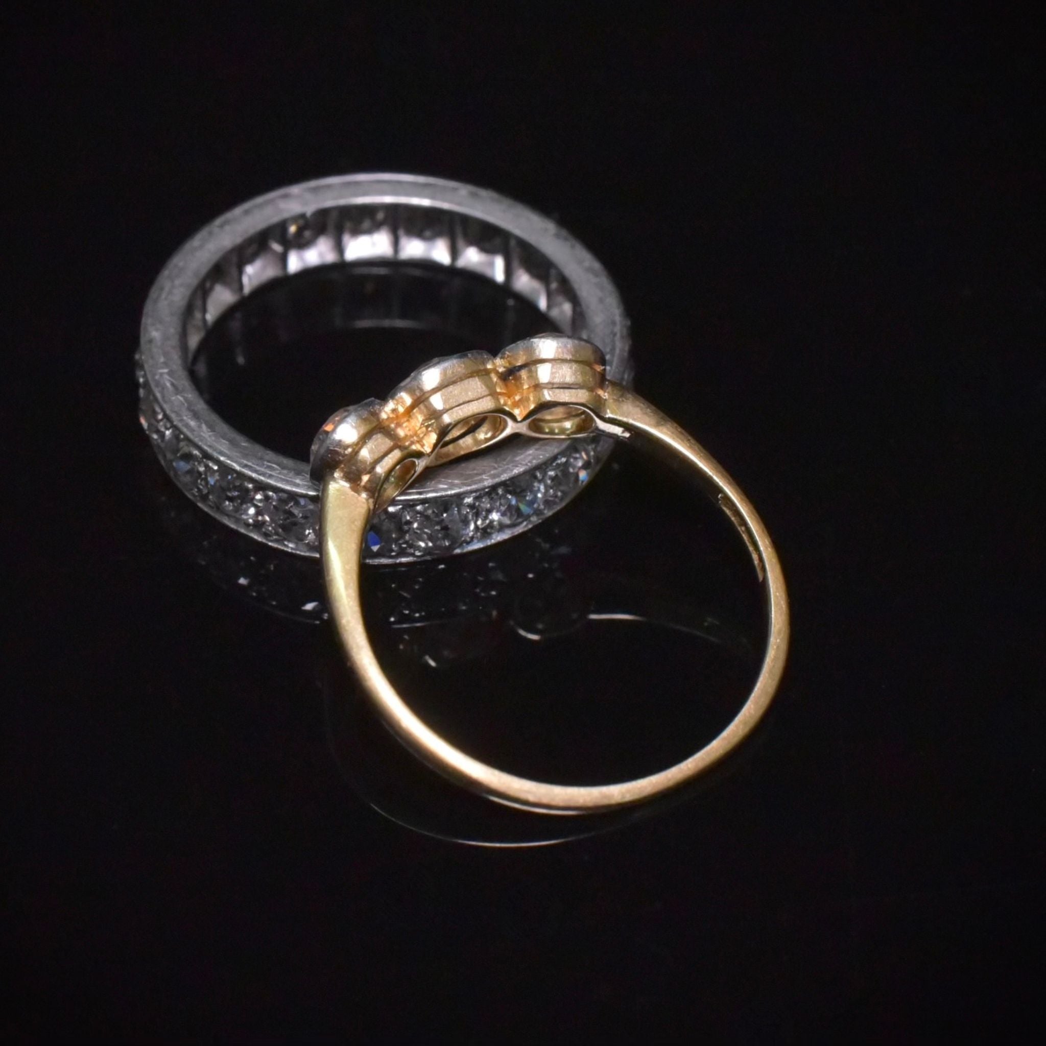 Antique Edwardian 18ct Yellow Gold and Platinum Diamond Trilogy Ring - 1.00ct
