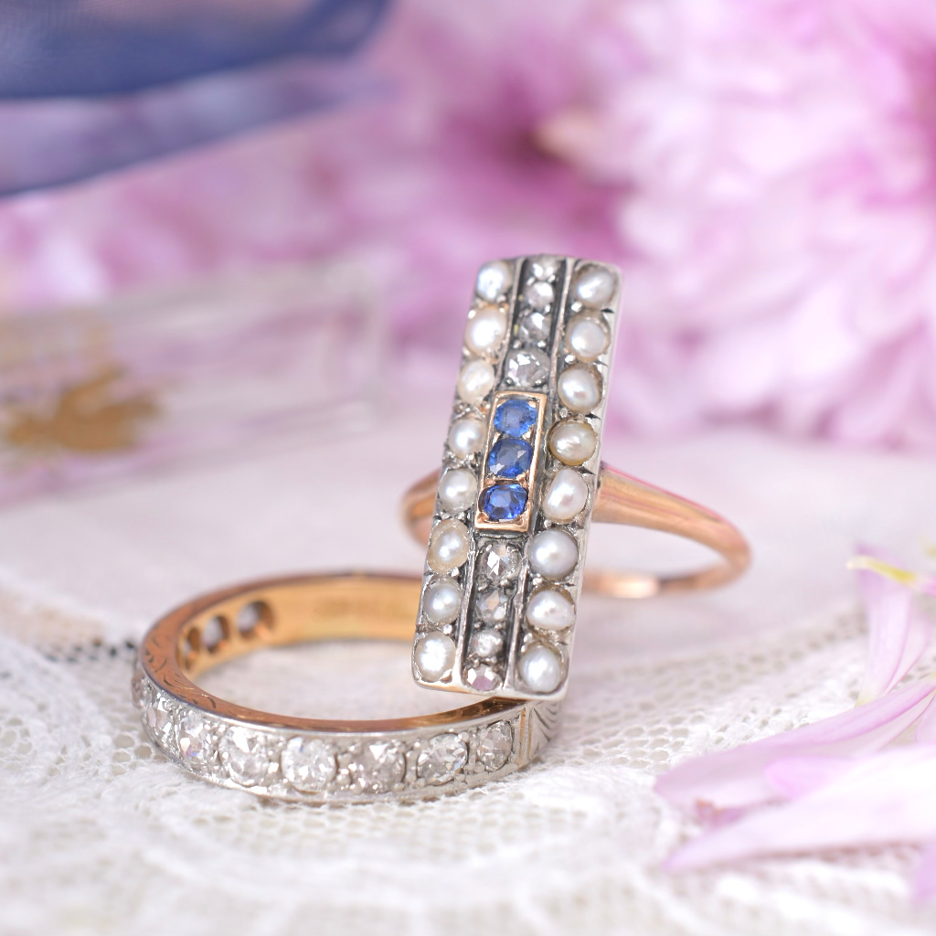 Art Deco Era 18ct Rose Gold Diamond Sapphire And Pearl Ring Circa 1920
