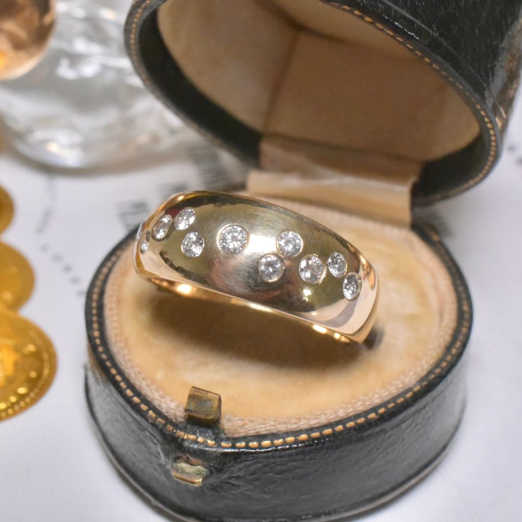 Contemporary 18ct Yellow Gold And Diamond Domed Ring