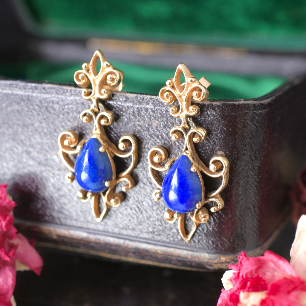 Modern 14ct Yellow Gold Lapis Lazuli Earrings Independent Retail Replacement 2021 Valuation Included For $1500 AUD