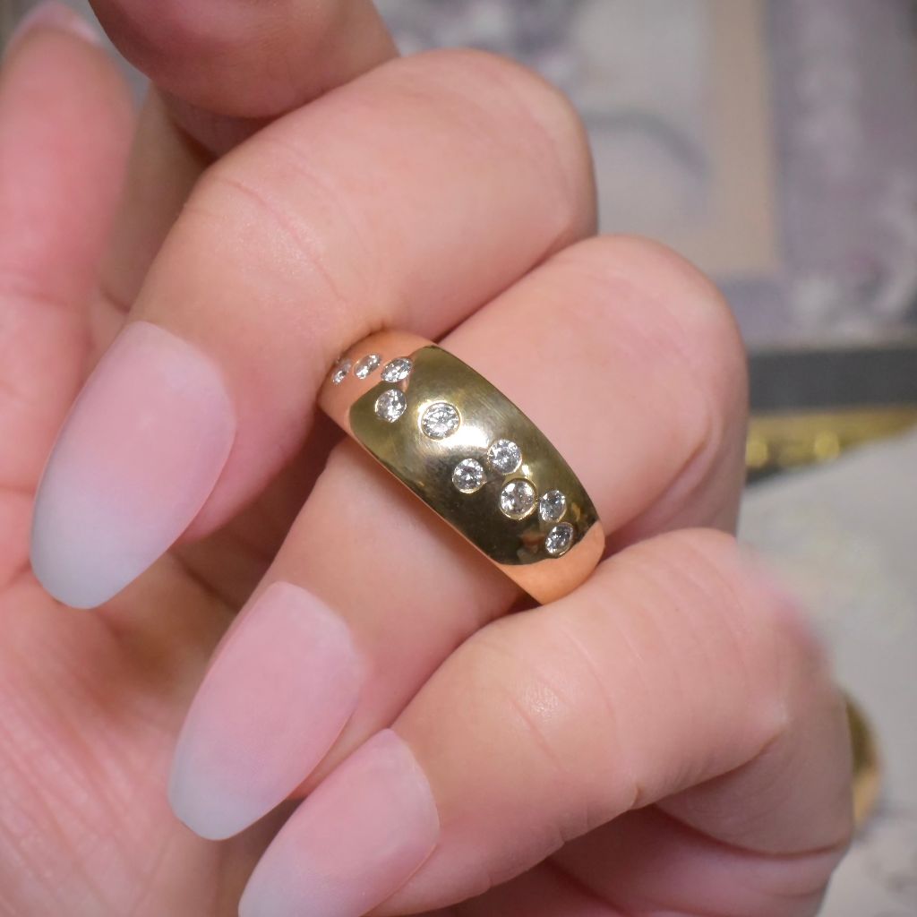 Contemporary 18ct Yellow Gold And Diamond Domed Ring