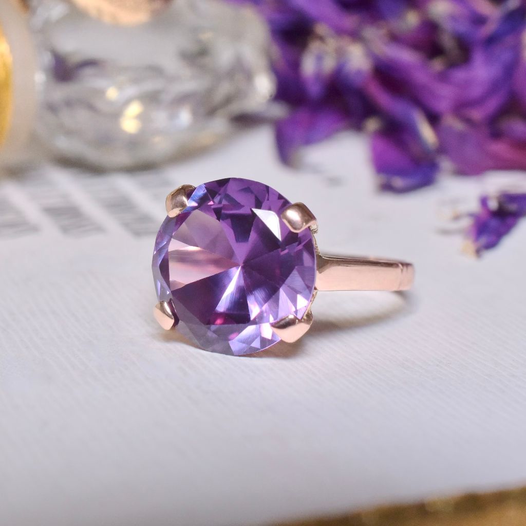 Vintage 9ct Rose Gold Colour-Change Sapphire/Alexandrite (Lab Created) Ring