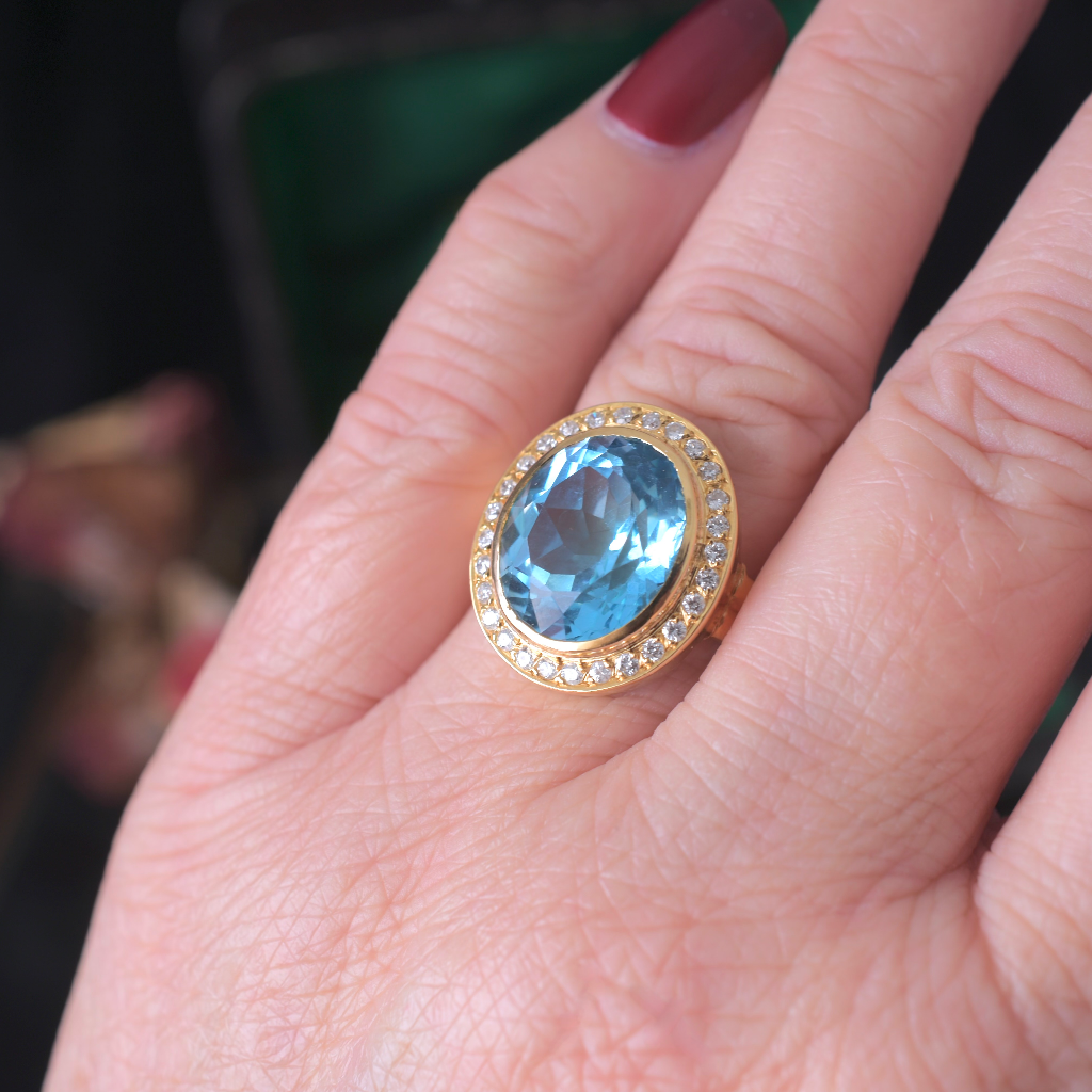 Modern 18ct Yellow Gold Topaz And Diamond Halo Ring Independent Valuation for $4265.00 AUD