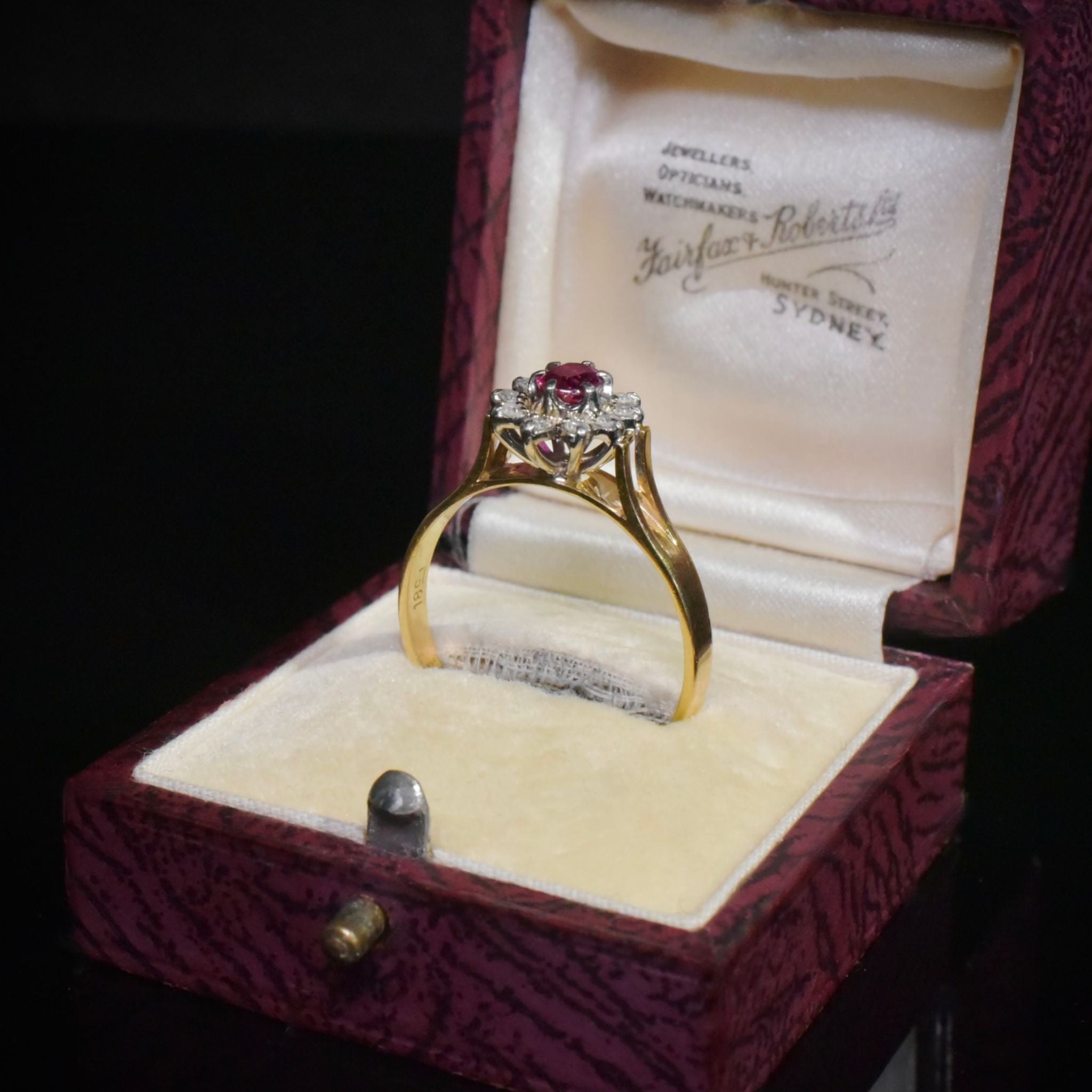 Vintage 18ct Yellow Gold Ruby And Diamond Cluster Ring