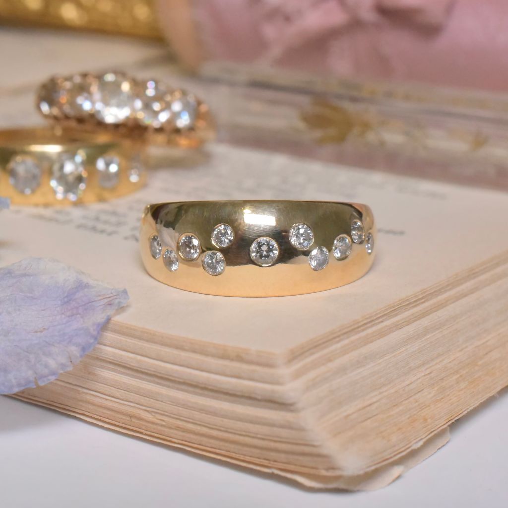 Contemporary 18ct Yellow Gold And Diamond Domed Ring