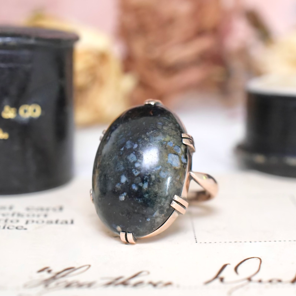 Antique Australian 9ct Rose Gold And Rhyolite Ring By J.R Rowland - 1883-1930