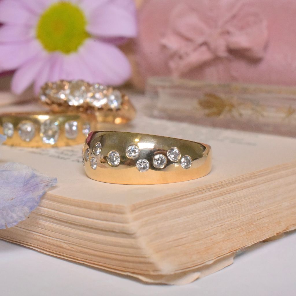 Contemporary 18ct Yellow Gold And Diamond Domed Ring