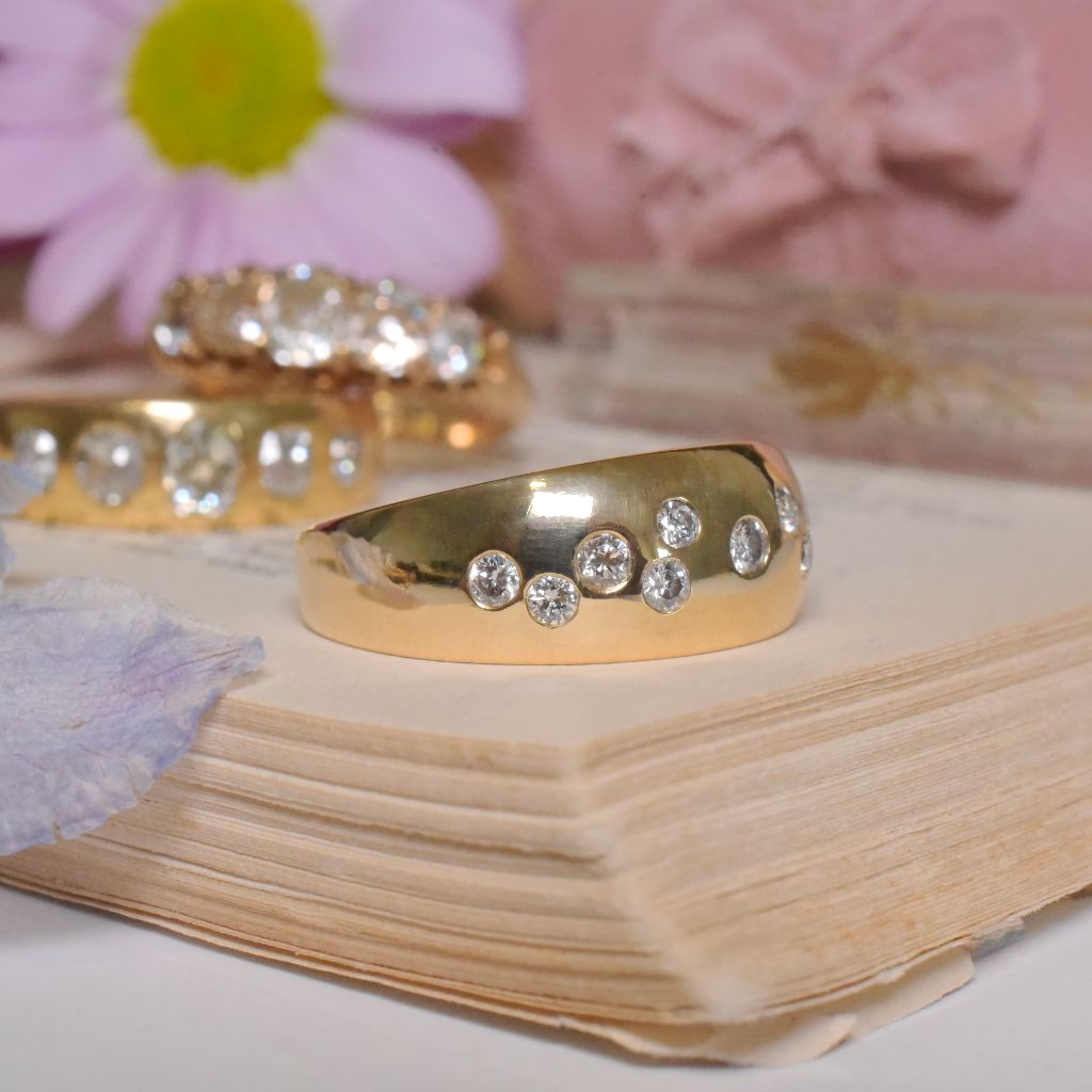 Contemporary 18ct Yellow Gold And Diamond Domed Ring
