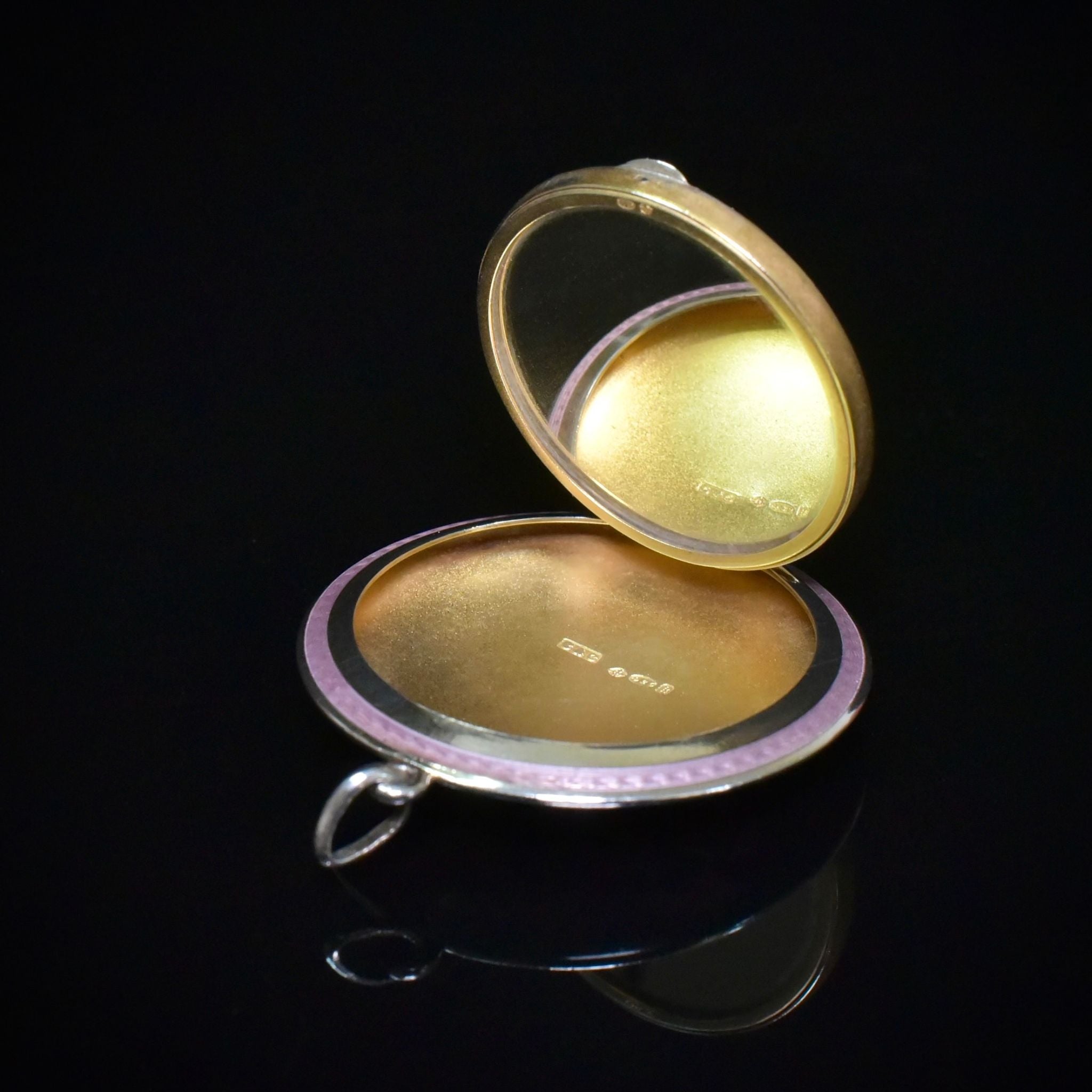 Antique Art Deco Sterling Silver Guilloché Enamel Compact / Pendant - London 1925