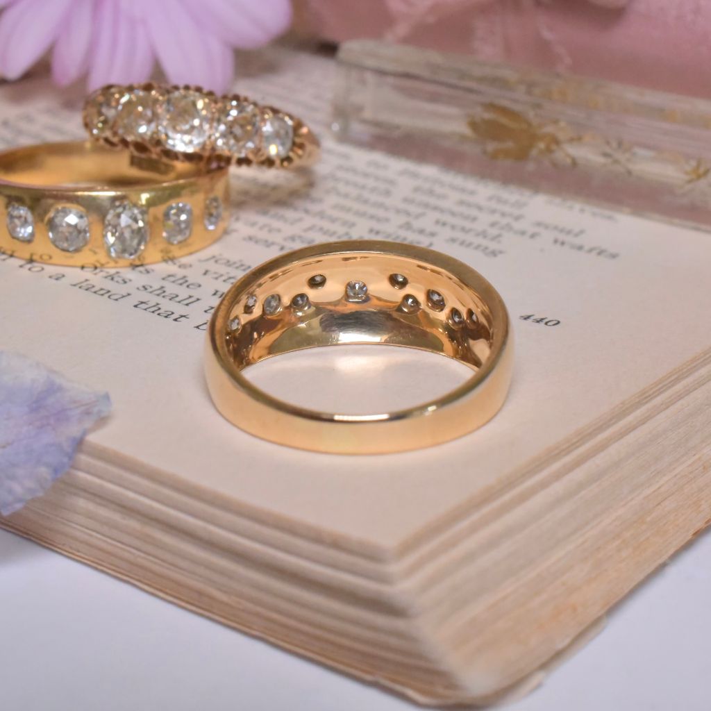 Contemporary 18ct Yellow Gold And Diamond Domed Ring