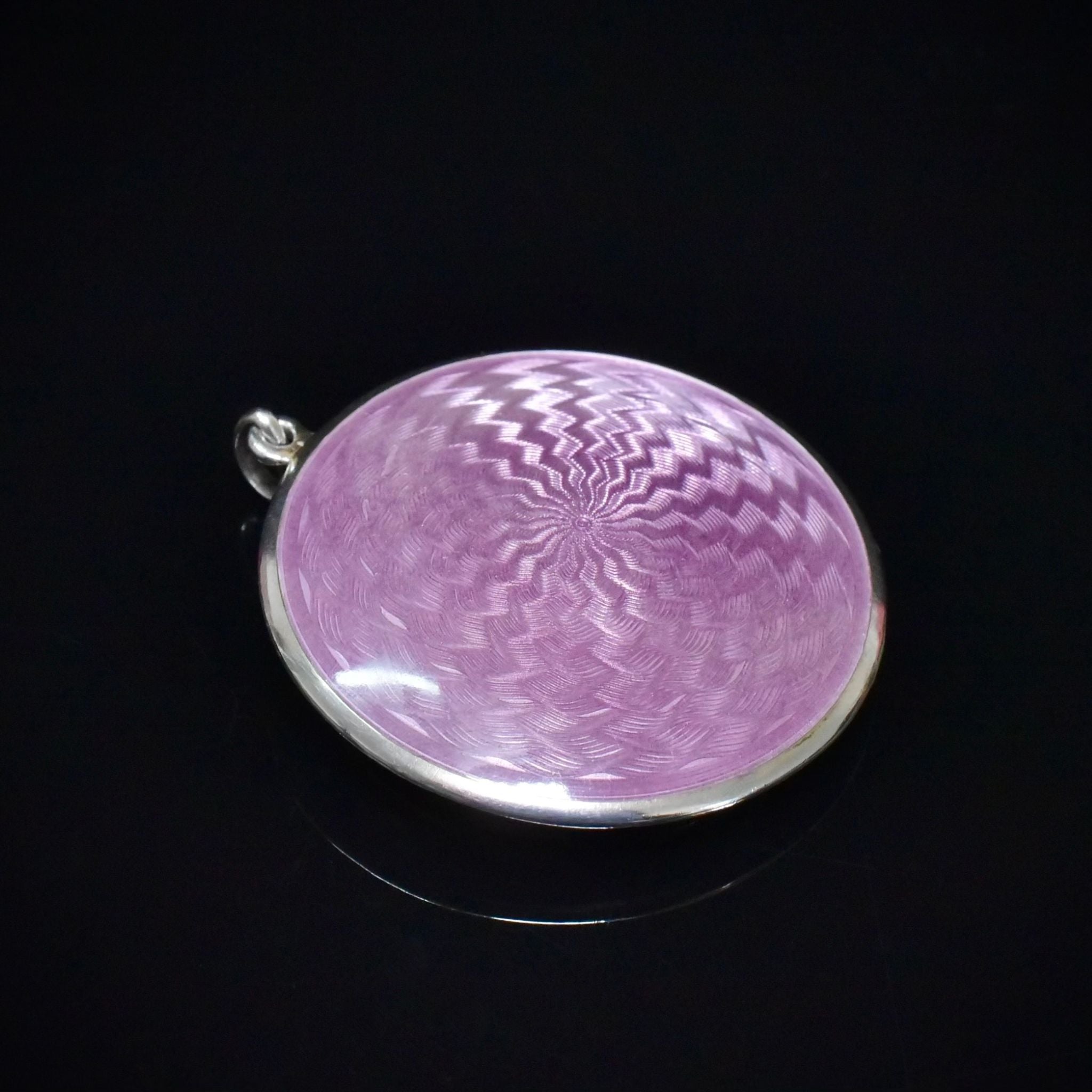 Antique Art Deco Sterling Silver Guilloché Enamel Compact / Pendant - London 1925