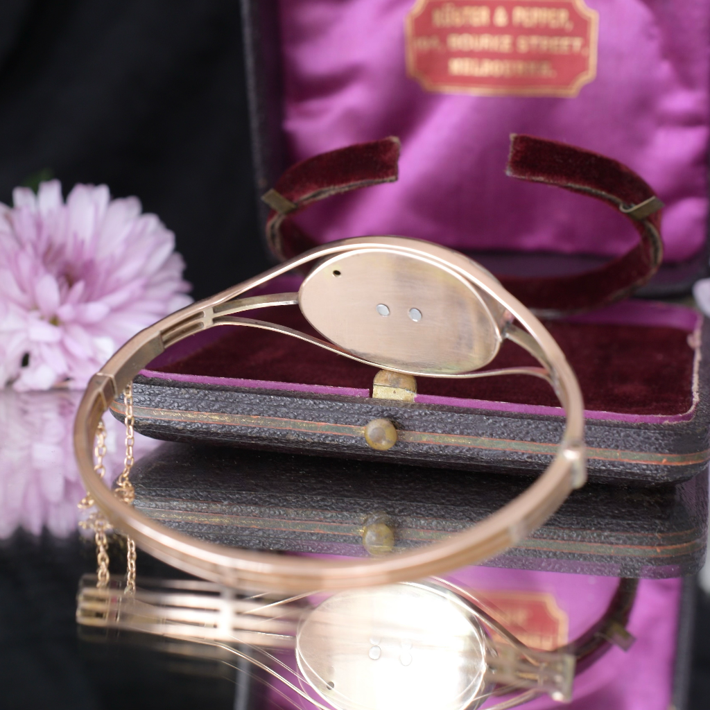Antique Edwardian 9ct Rose Gold Diamond And Sapphire Monogram Bangle Circa 1910
