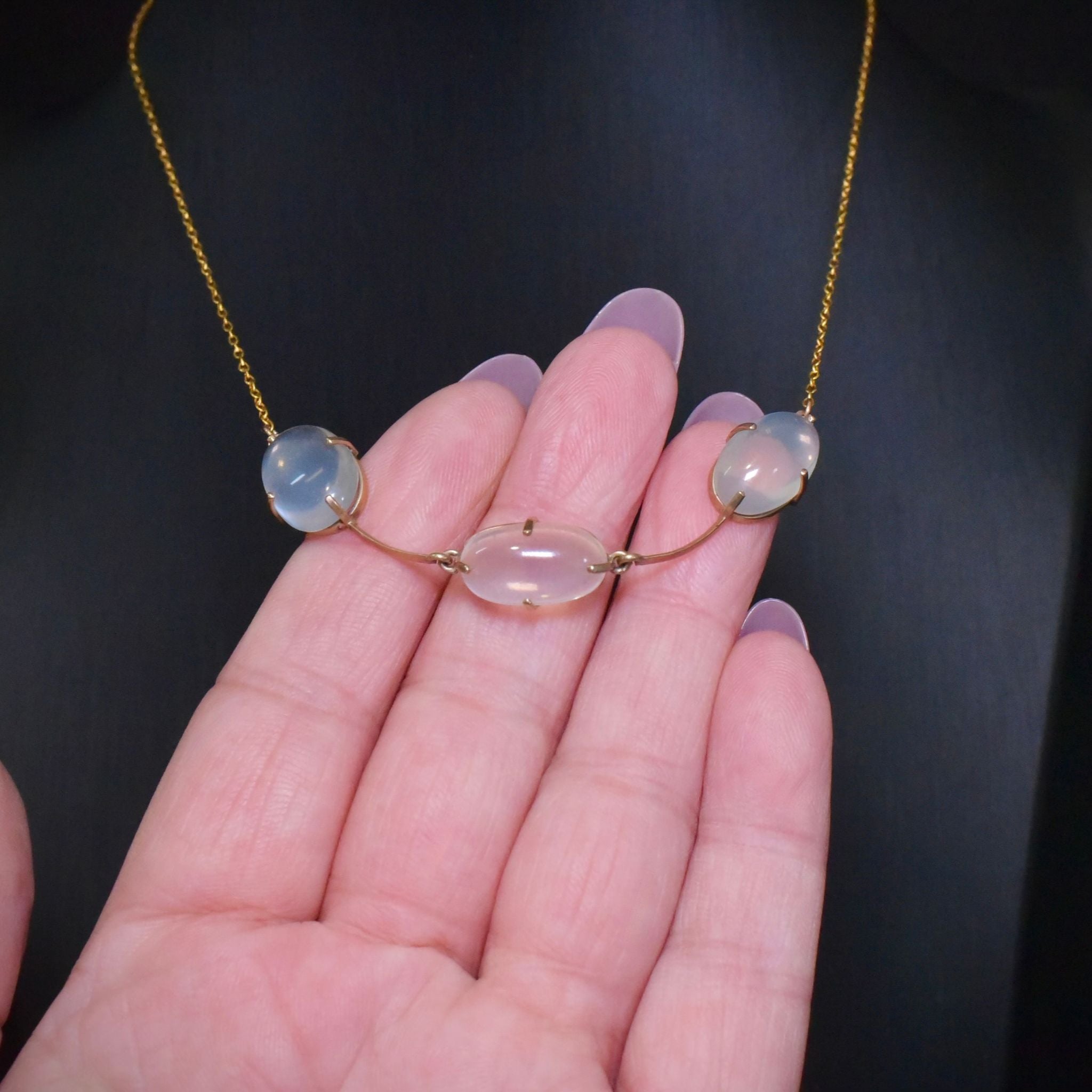Ethereal Antique Edwardian 9ct Rose Gold And Moonstone Necklace Circa 1915