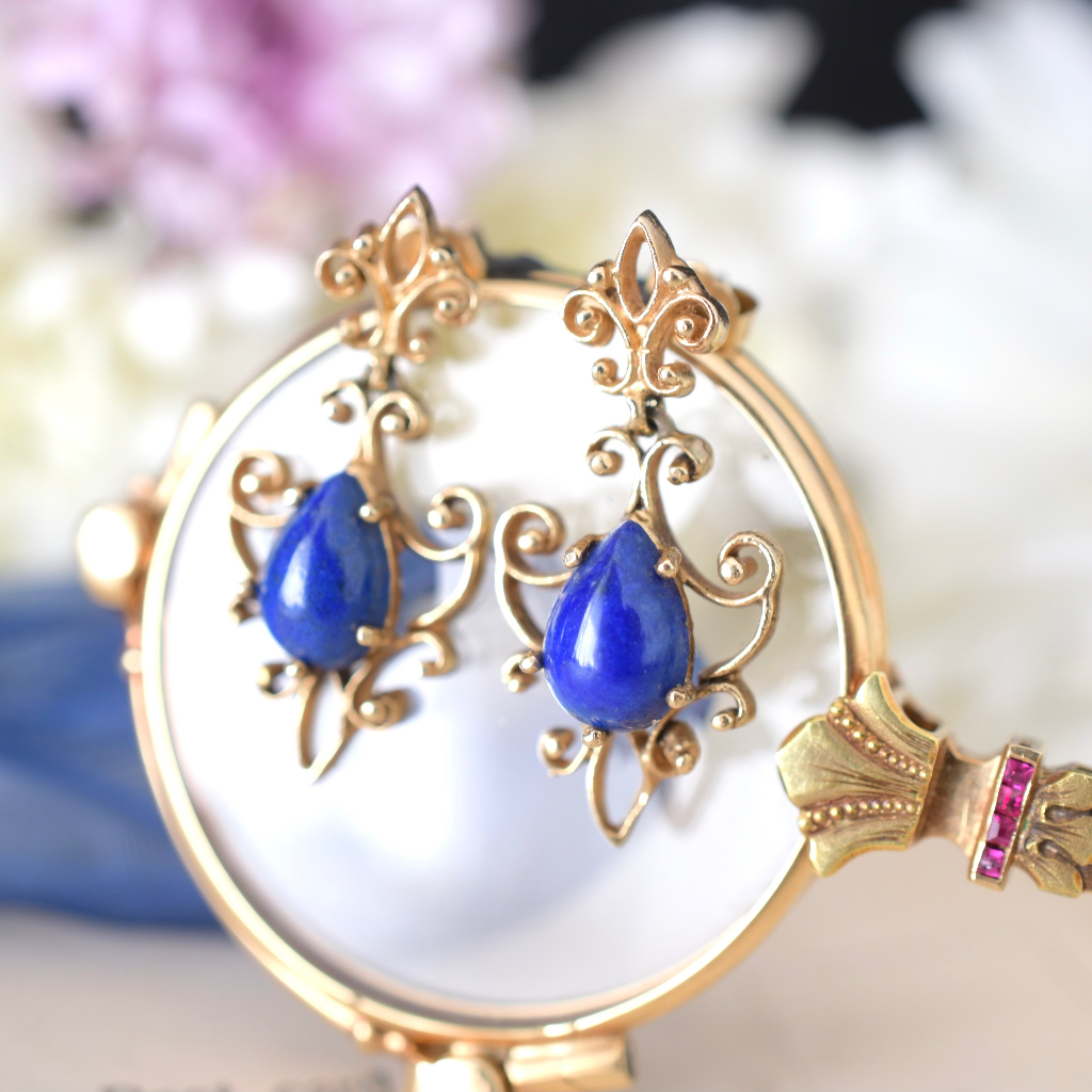 Modern 14ct Yellow Gold Lapis Lazuli Earrings Independent Retail Replacement 2021 Valuation Included For $1500 AUD