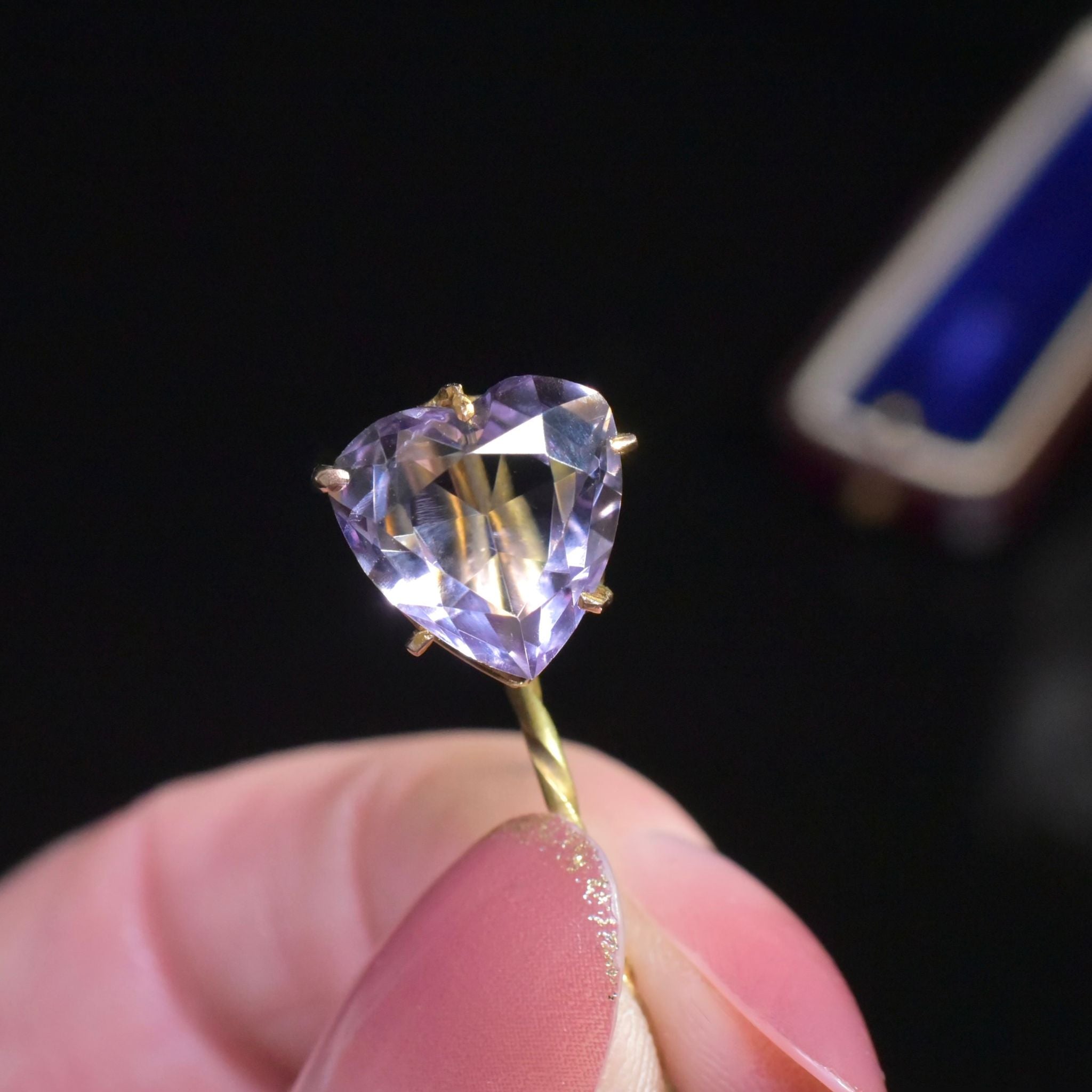 Antique Edwardian 9ct Gold Heart-Cut Amethyst Pin By H. J. Drake - Kent, England With Original Fitted Box