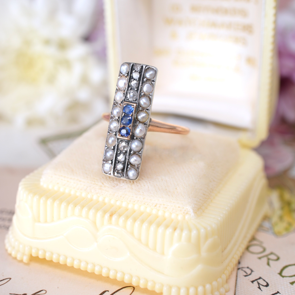 Art Deco Era 18ct Rose Gold Diamond Sapphire And Pearl Ring Circa 1920