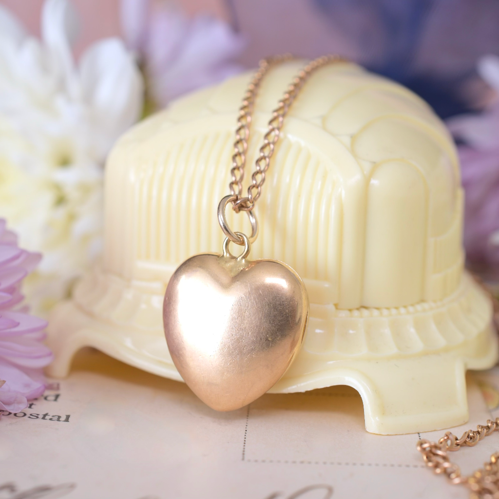 Antique 20th Century 9ct Rose Gold Puffy Heart Locket Circa 1915