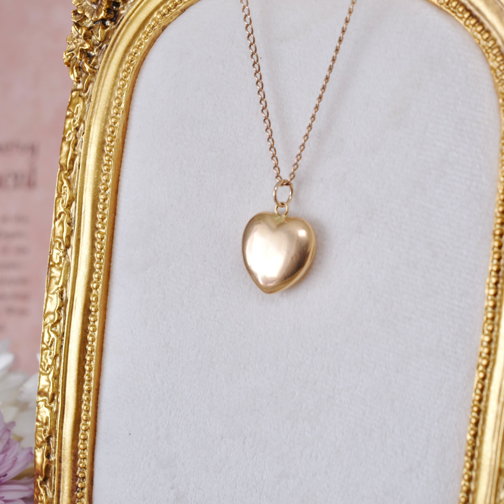 Antique 20th Century 9ct Rose Gold Puffy Heart Locket Circa 1915