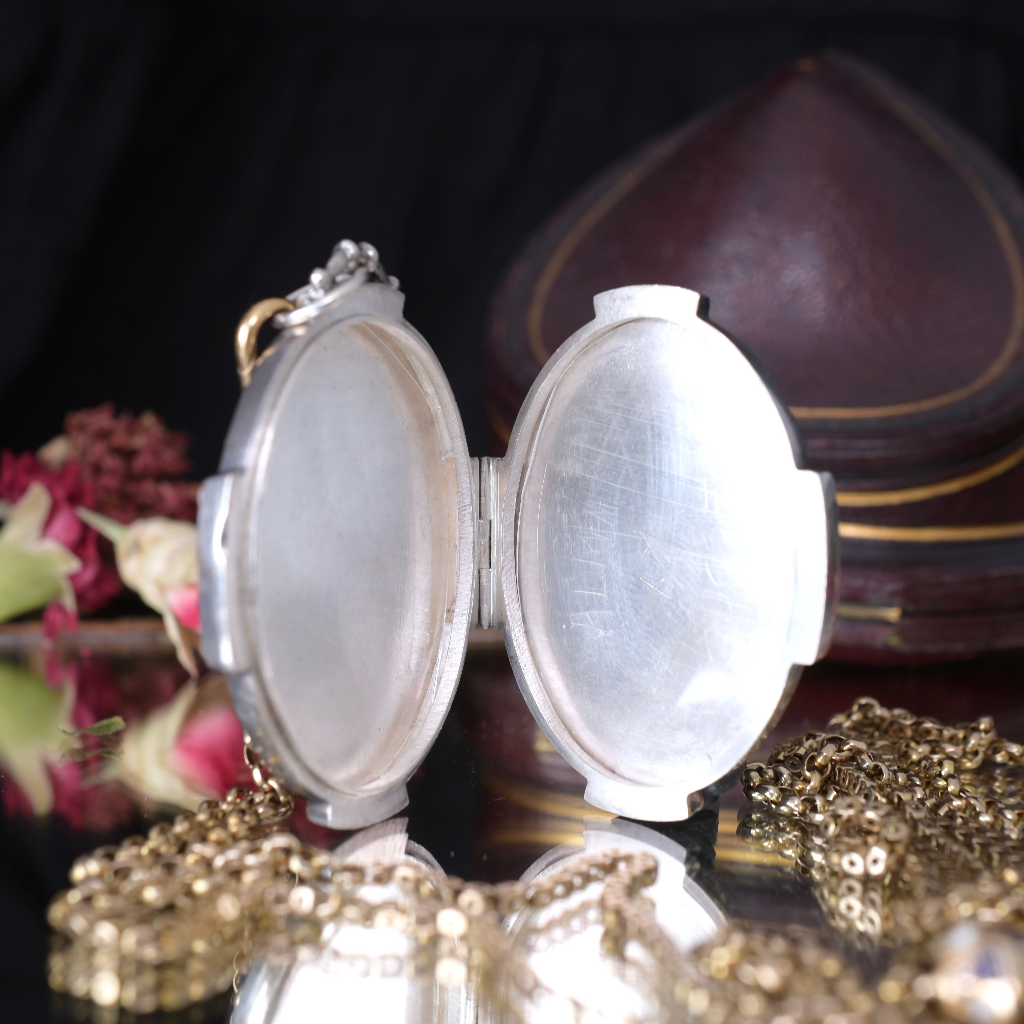 Antique Victorian Aesthetic Era Sterling Silver Locket With Gold Accents Circa 1890