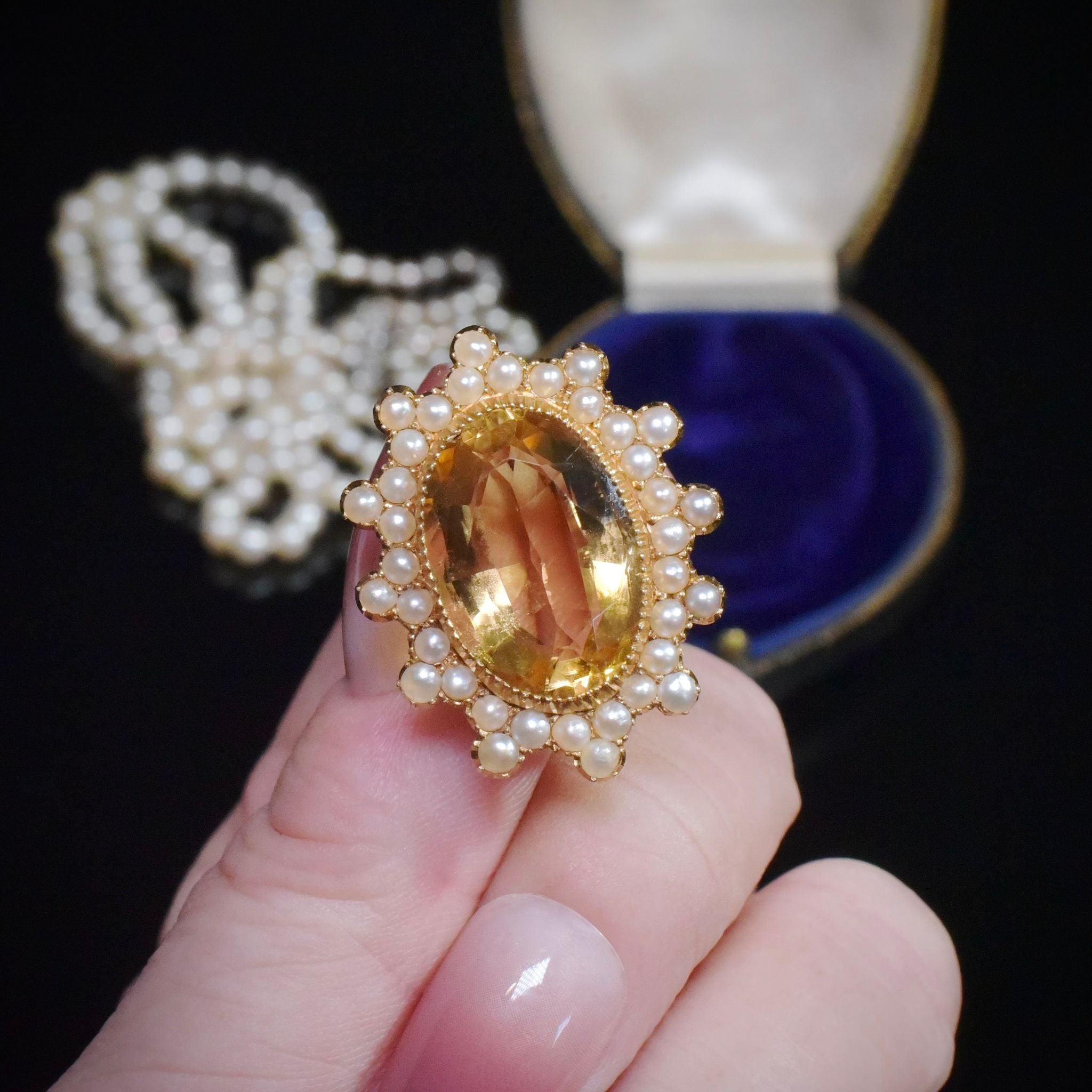 Antique Victorian 15ct Gold Citrine And Half Pearl Brooch Circa 1900