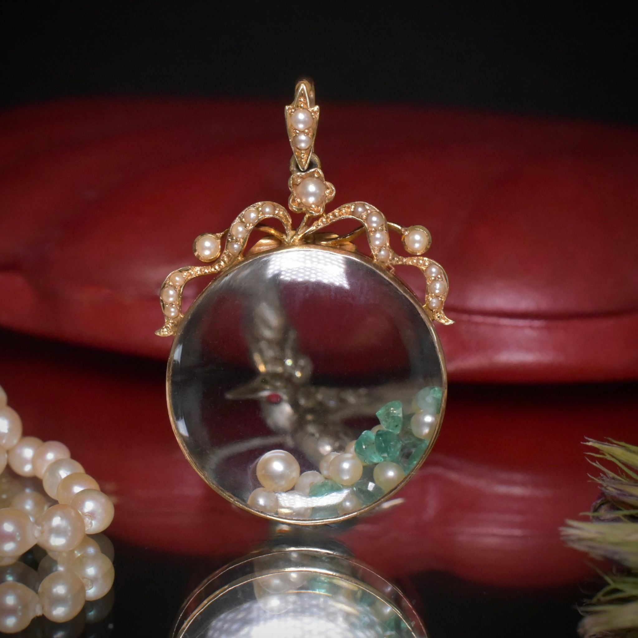 Antique 15ct Yellow Gold Seed Half Pearl Opening Double Sided Locket c1910