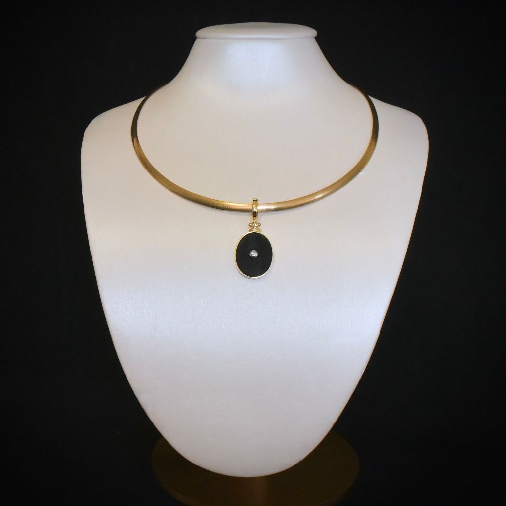 Modern Art Deco Style 9ct Yellow Gold Onyx And Diamond ‘Hinged’ Enhancer/Pendant (RRP $1,199 AUD)