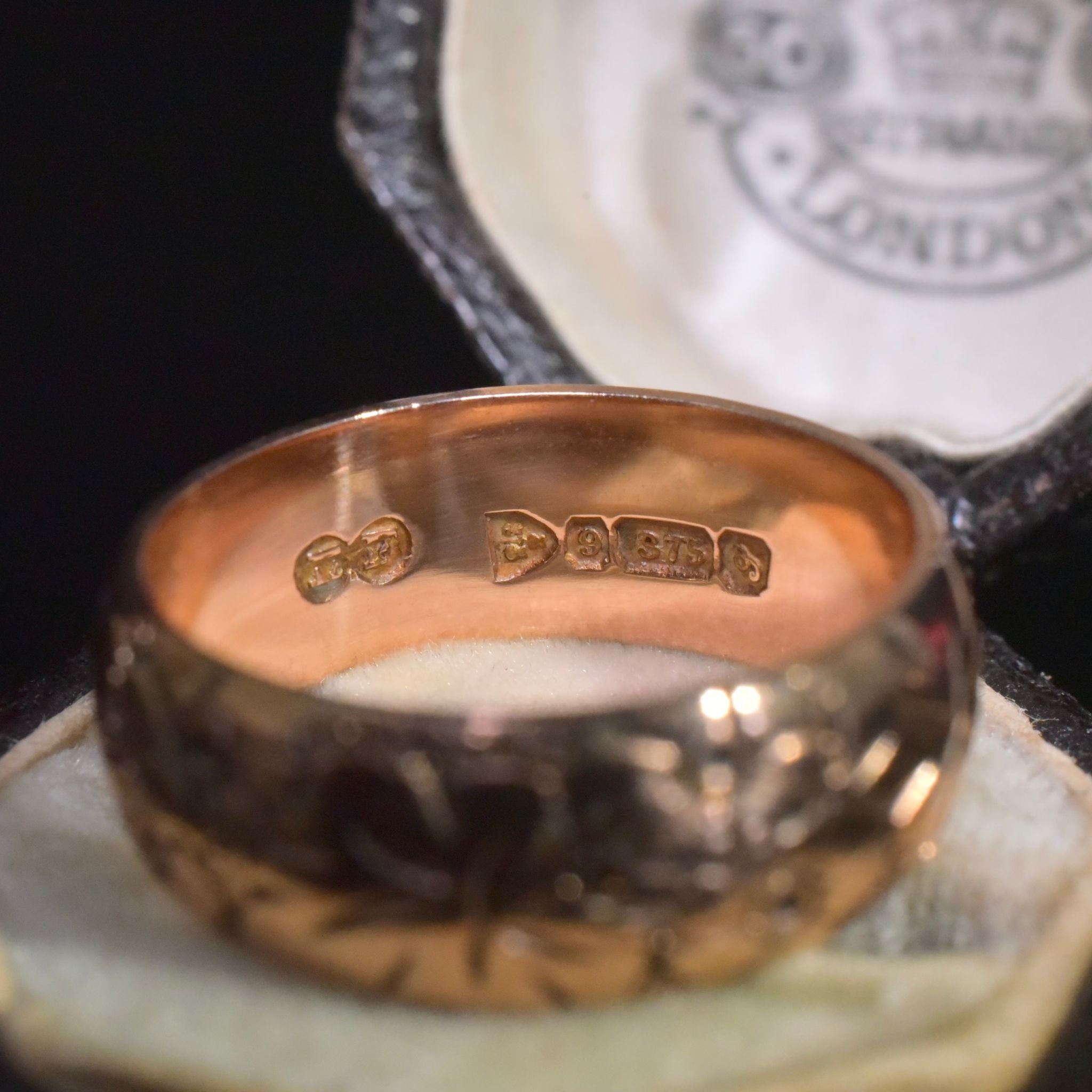Antique Edwardian 9ct Rose Gold Floral Patterned Band - Chester 1907