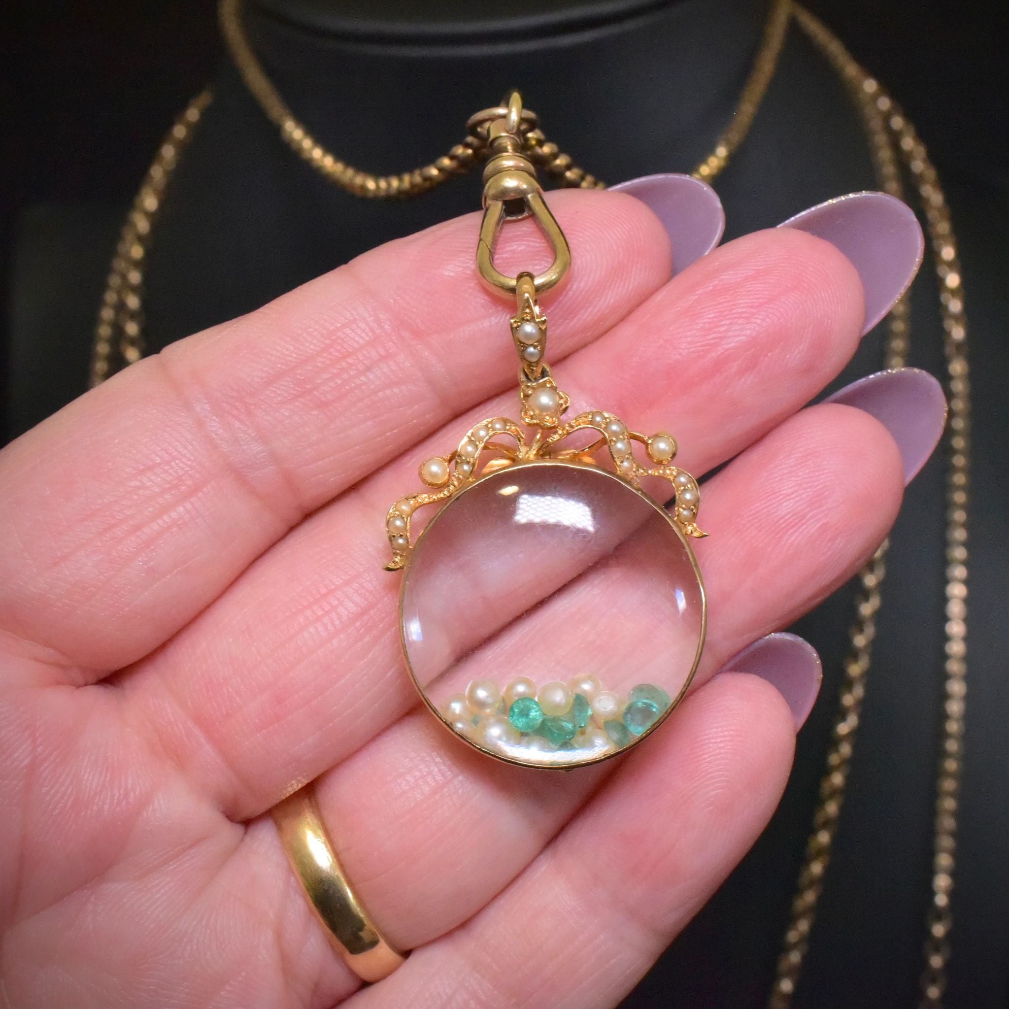 Antique 15ct Yellow Gold Seed Half Pearl Opening Double Sided Locket c1910