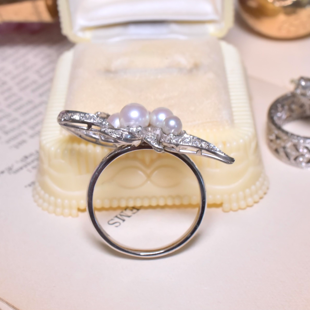 Vintage Retro Era 18ct (And 9ct) Diamond And Pearl Cocktail Ring Circa 1940’s
