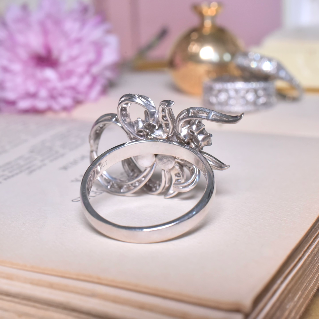 Vintage Retro Era 18ct (And 9ct) Diamond And Pearl Cocktail Ring Circa 1940’s