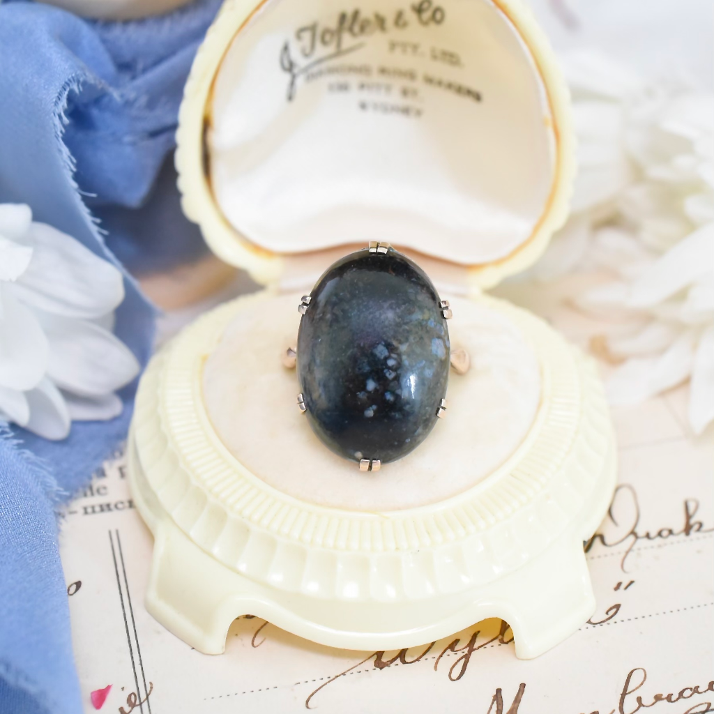 Antique Australian 9ct Rose Gold And Rhyolite Ring By J.R Rowland - 1883-1930