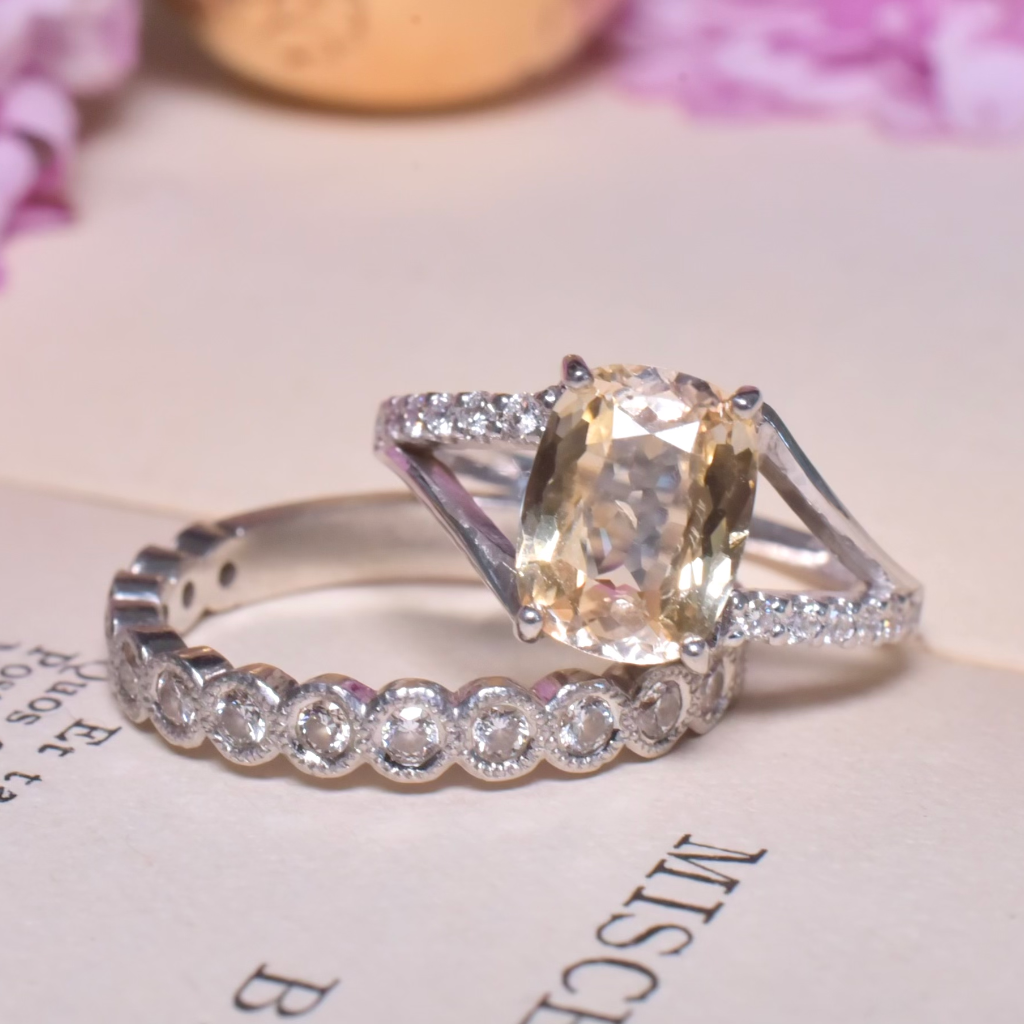 Contemporary 14ct White Gold Un-Heated Yellow Sapphire And Diamond Ring