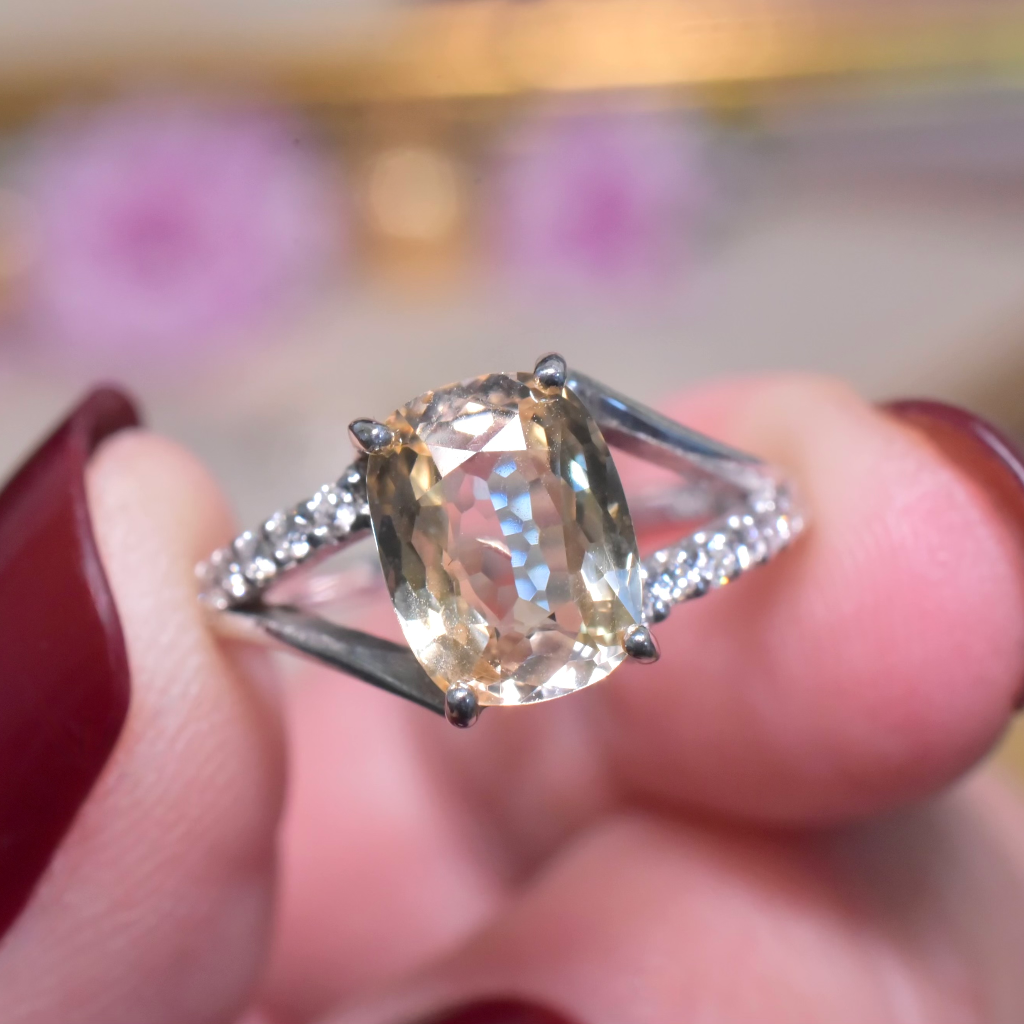 Contemporary 14ct White Gold Un-Heated Yellow Sapphire And Diamond Ring