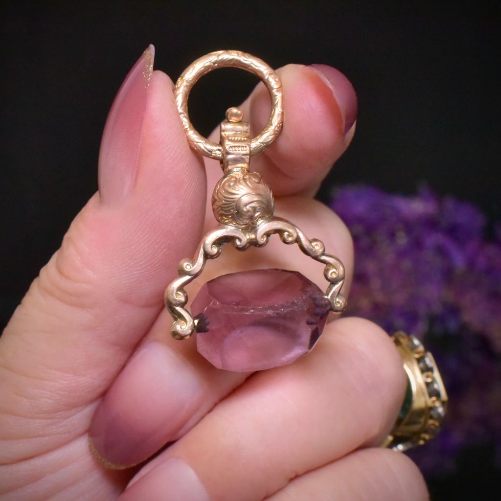 Antique Late Georgian/ Early Victorian *Gold Cased/Gilt* And Amethyst Glass Spinner Fob Pendant