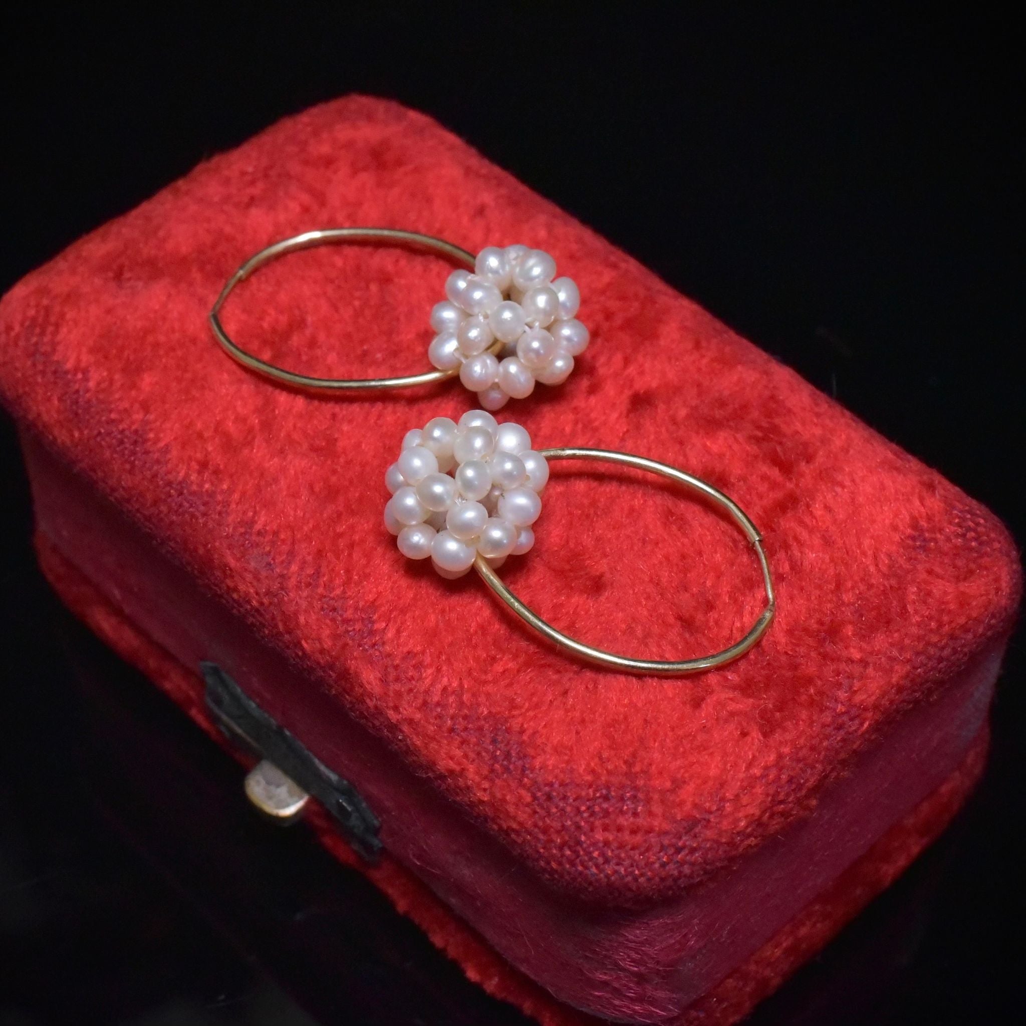 Modern 9ct Yellow Gold And Cultured Pearl Cluster Earrings