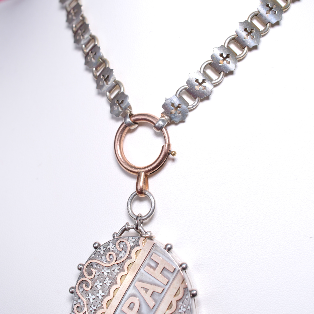 Antique Victorian Sterling Silver ‘MIZPAH’ Locket And Book Chain - Birmingham 1884