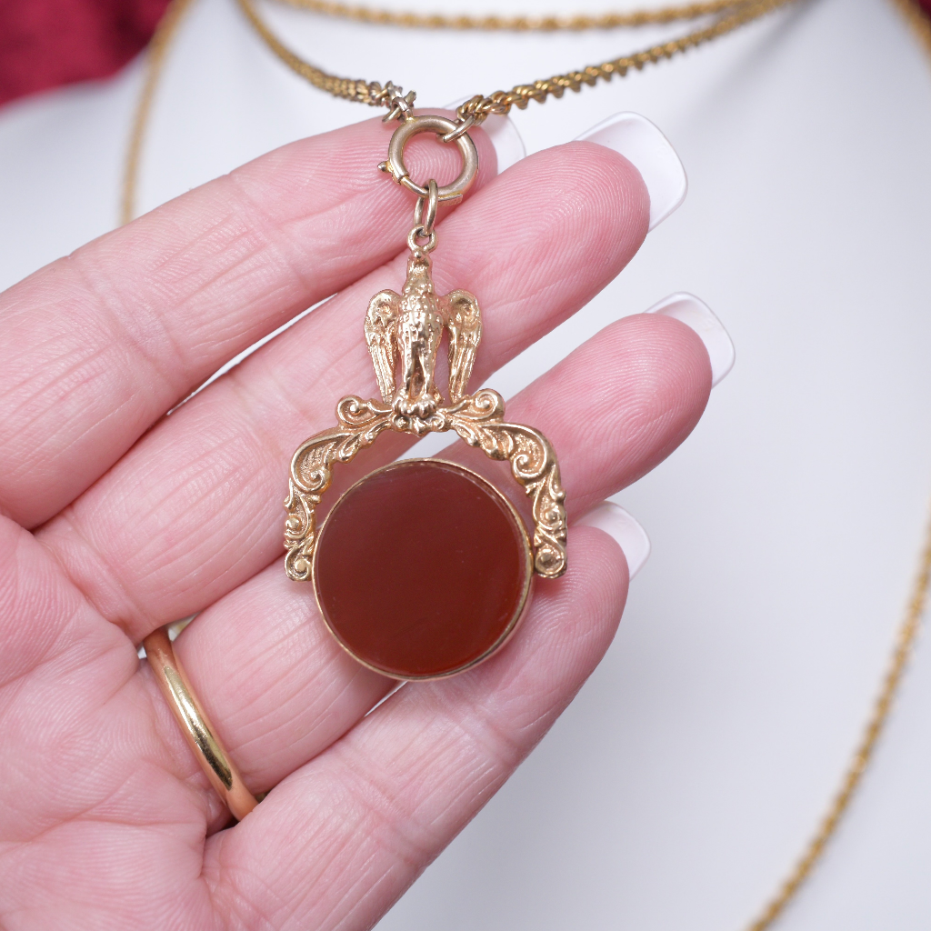 Vintage 9ct Yellow Gold Bloodstone And Carnelian ‘Spinner’ Fob - Birmingham 1979